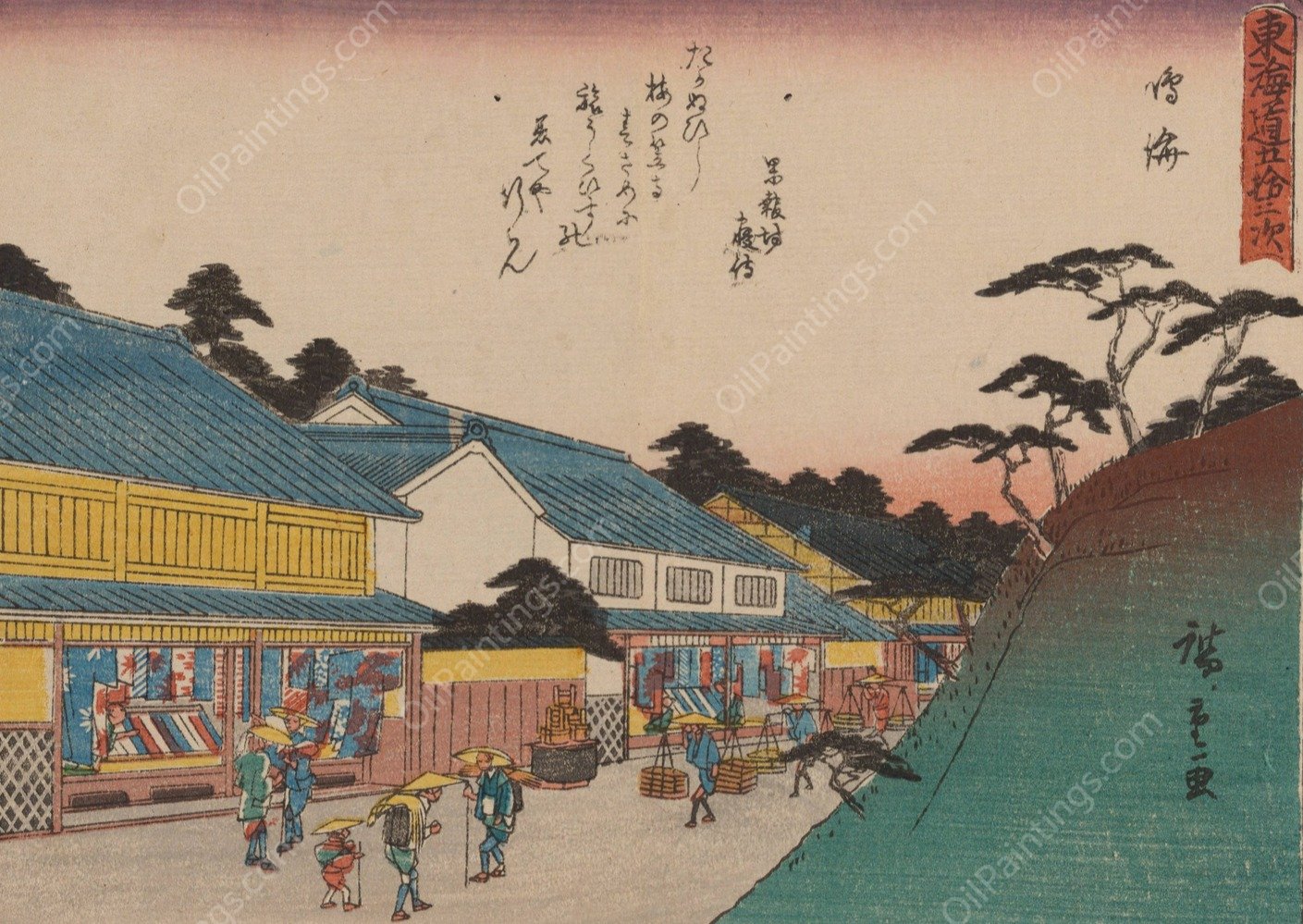 Tokaido gojusantsugi, Pl.41  by Ando Hiroshige - Hand-Painted Oil Painting Reproduction