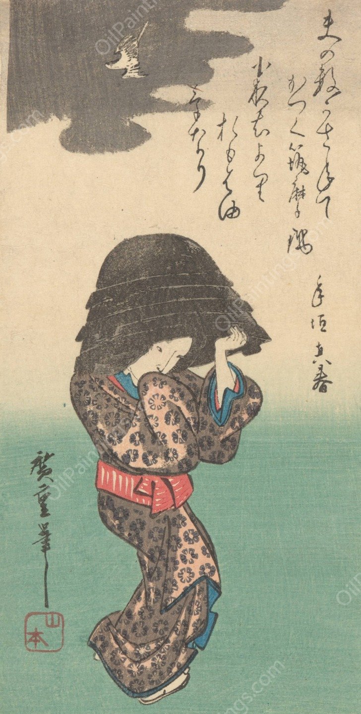 Woman with Kettle  by Ando Hiroshige - Hand-Painted Oil Painting Reproduction