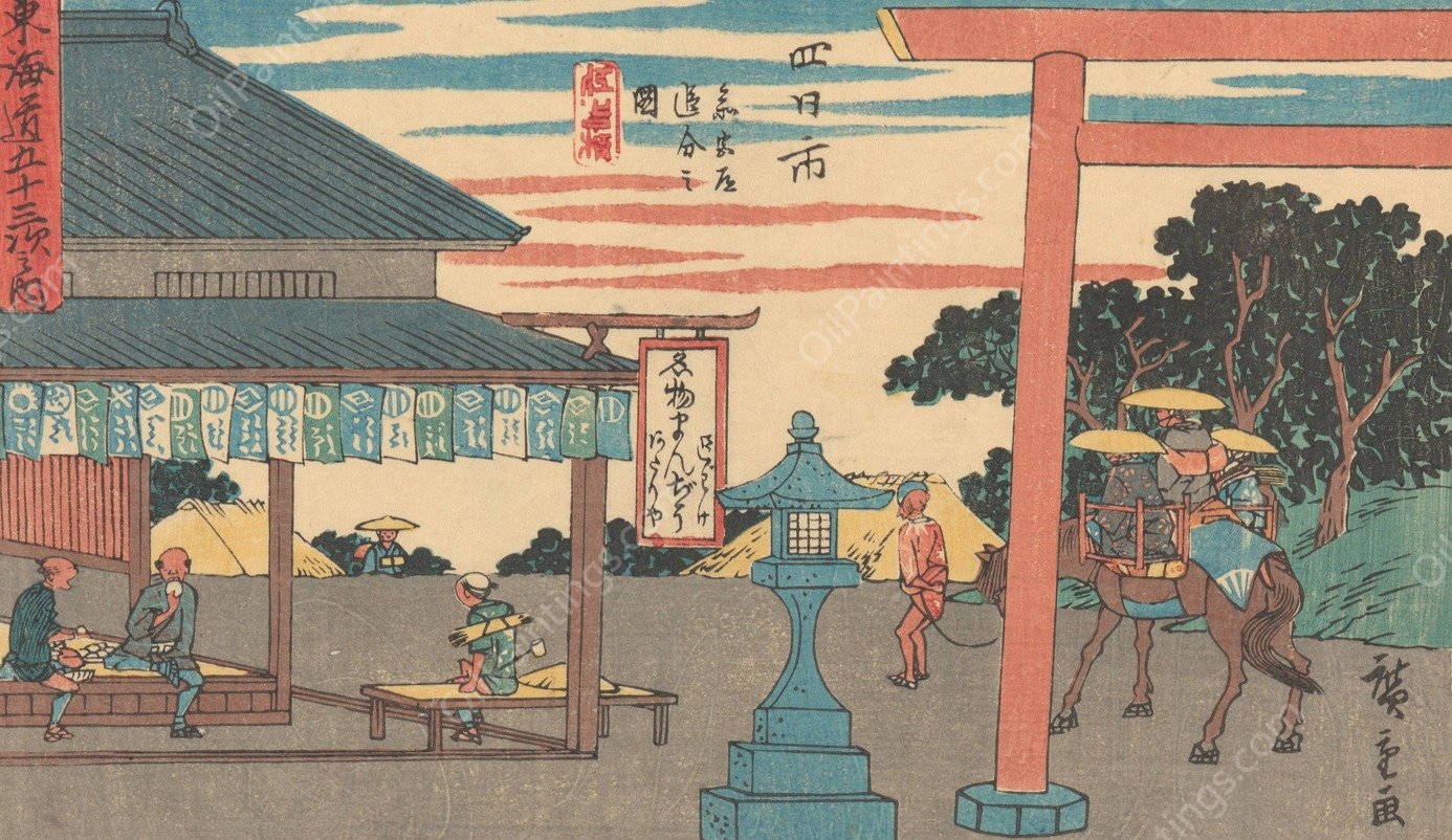 Yokkaichi  by Ando Hiroshige - Hand-Painted Oil Painting Reproduction