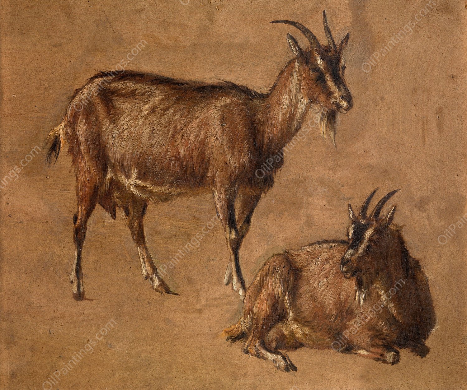 Goats by Andre Plumot - Hand-Painted Oil Painting Reproduction