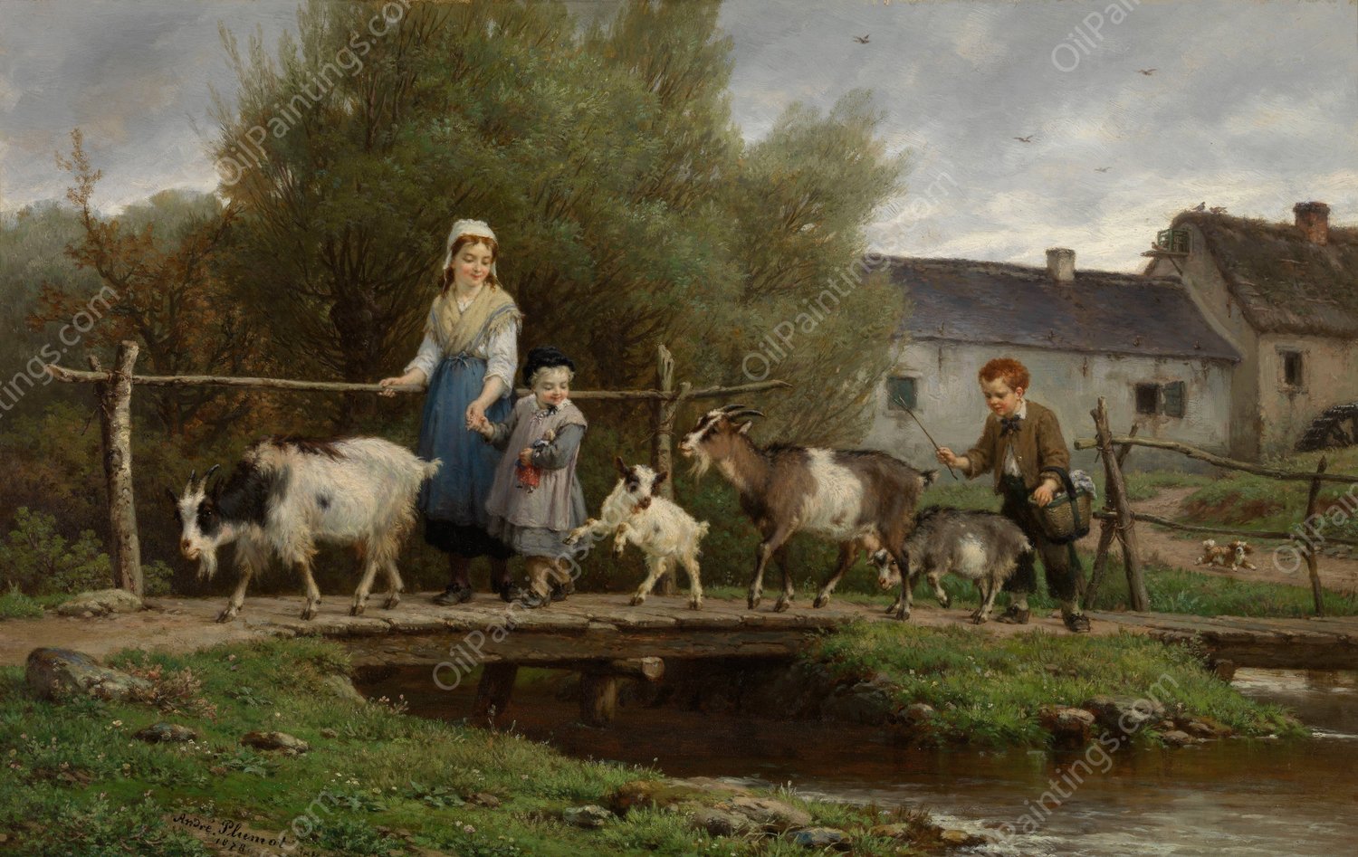 Over the Plank Bridge  by Andre Plumot - Hand-Painted Oil Painting Reproduction