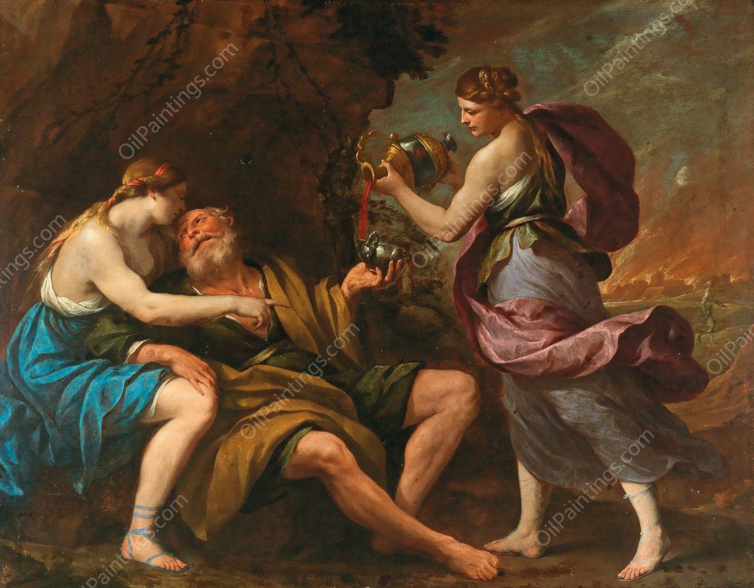 Lot and his daughters by Andrea Vaccaro - Hand-Painted Oil Painting Reproduction