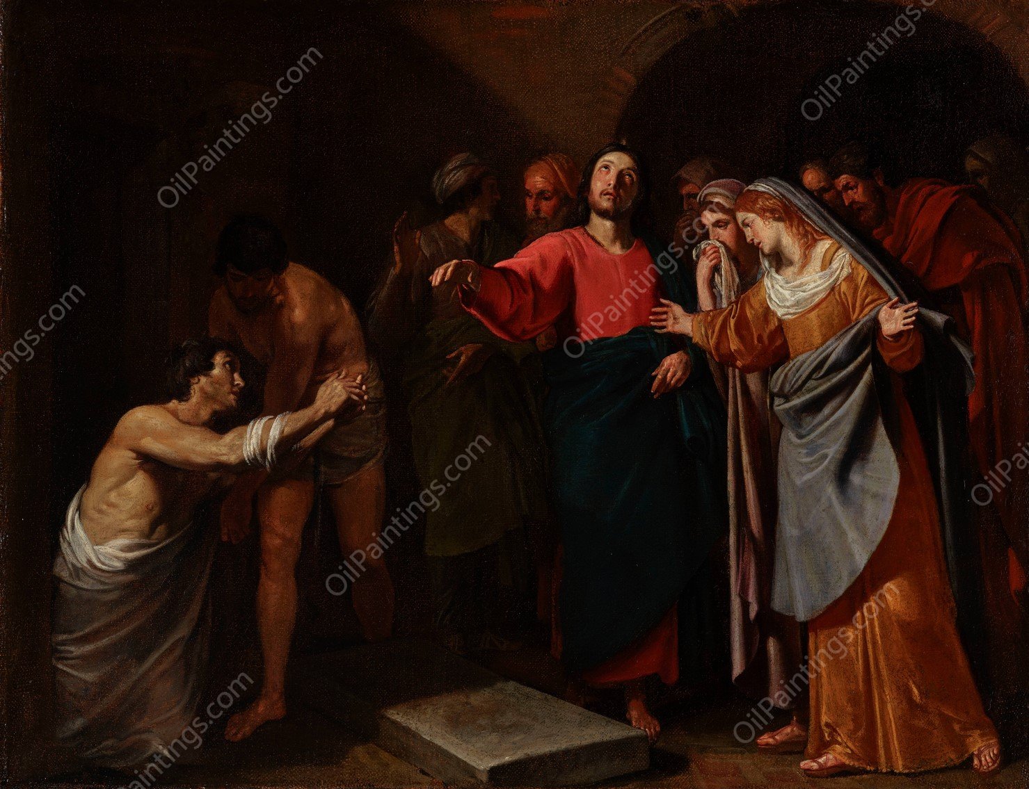 The Raising Of Lazarus  by Andrea Vaccaro - Hand-Painted Oil Painting Reproduction