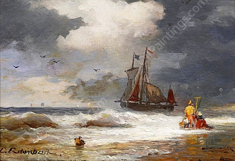 Shrimp Fishermen on the Beach by Andreas Achenbach - Hand-Painted Oil Painting Reproduction