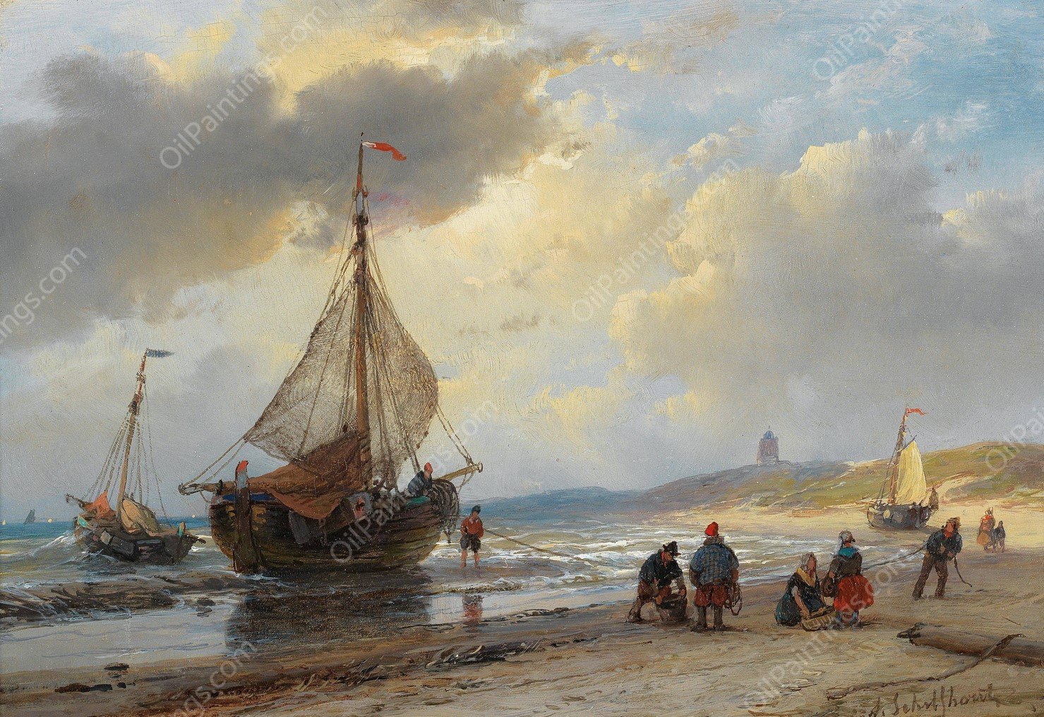 Am Strand by Andreas Schelfhout - Hand-Painted Oil Painting Reproduction