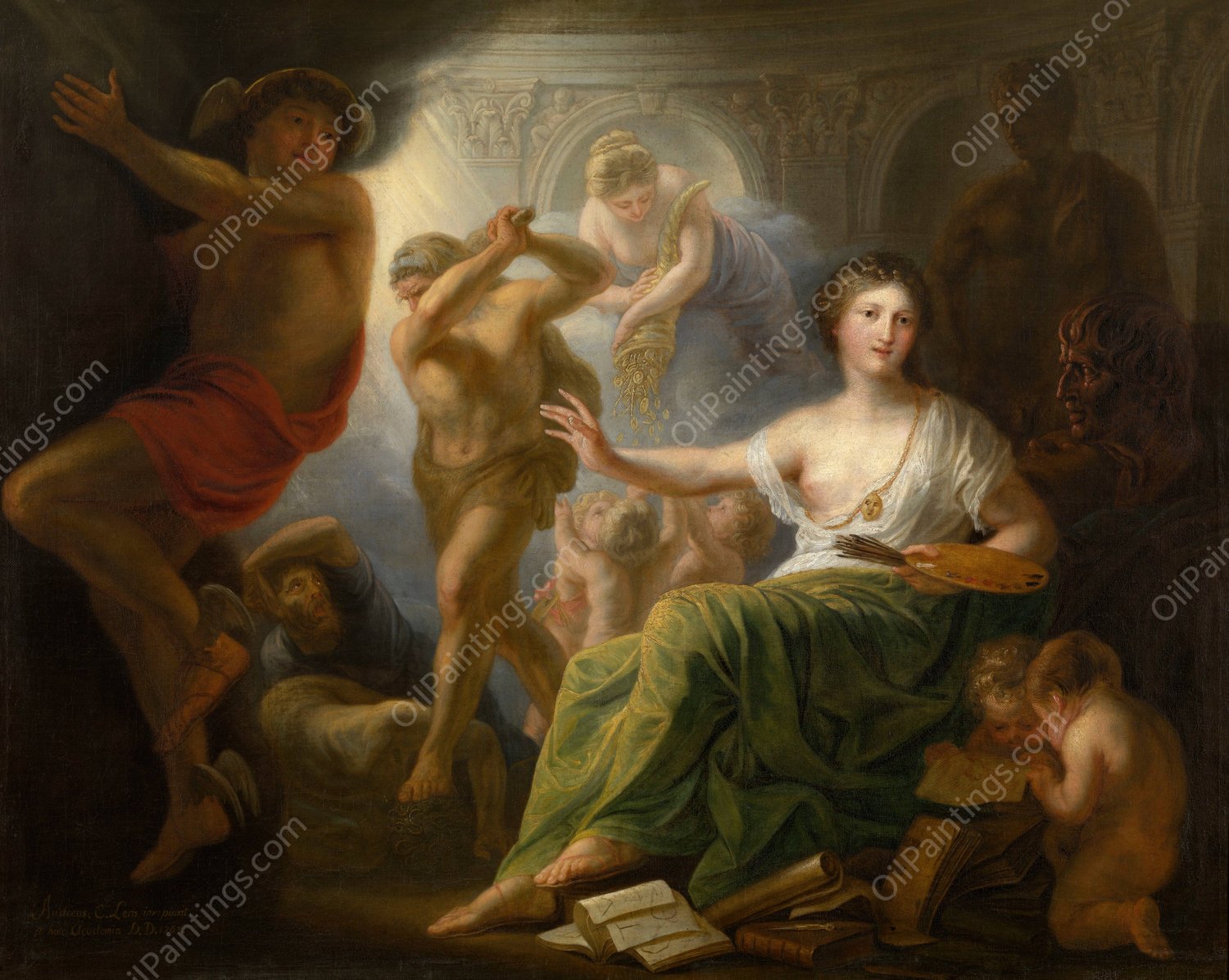 Hercules Protects the Muse of the Arts against Envy and Ignorance  by Andries Cornelis Lens - Hand-Painted Oil Painting Reproduction