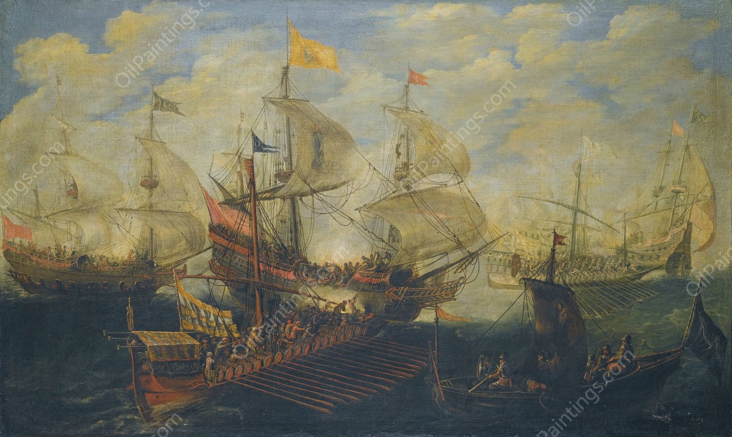 A Naval Battle Between Turks And Christians by Andries Van Eertvelt - Hand-Painted Oil Painting Reproduction