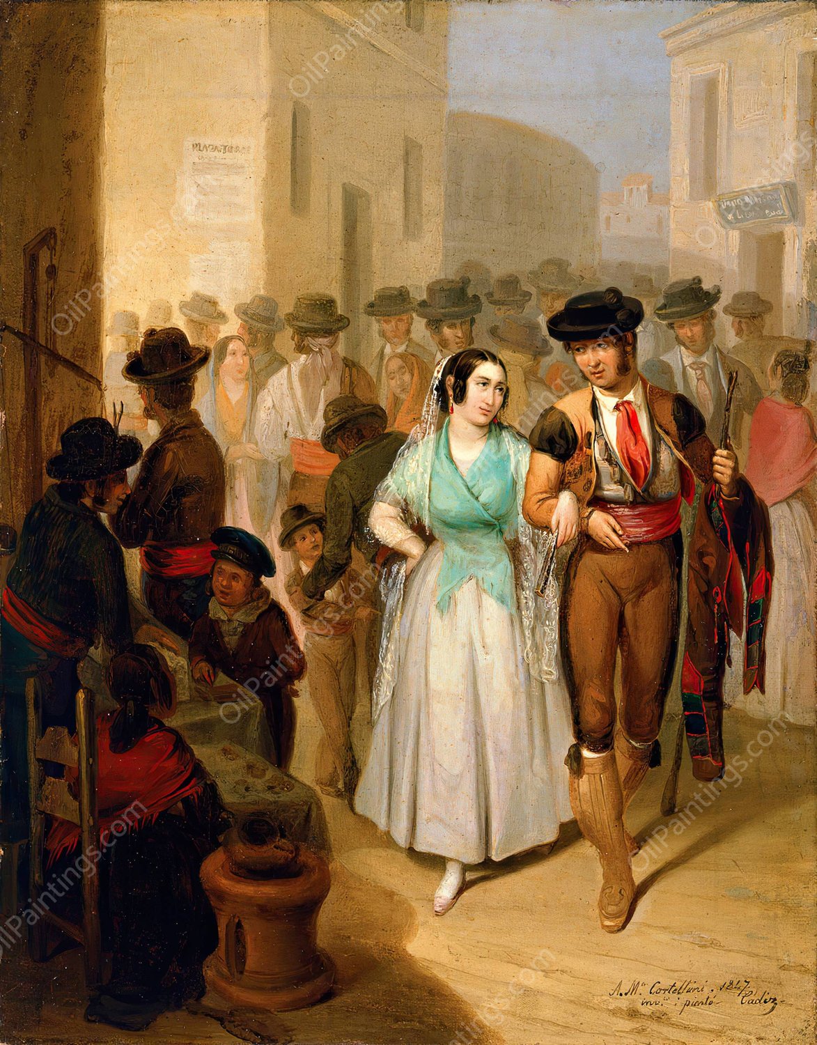 Leaving the Bullring  by Angel Maria Cortellini Hernandez - Hand-Painted Oil Painting Reproduction