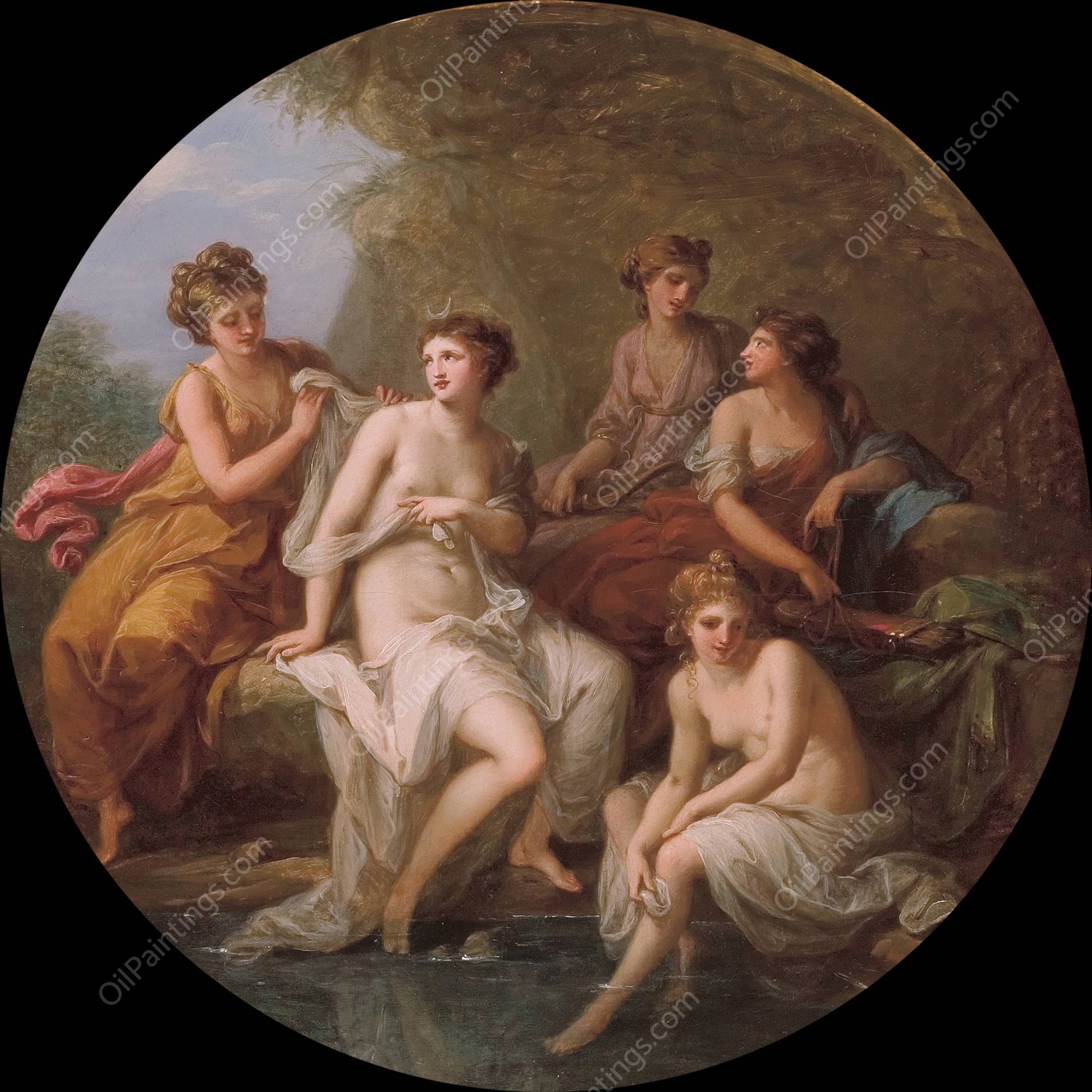 Diana and her nymphs bathing  by Angelica Kauffmann - Hand-Painted Oil Painting Reproduction