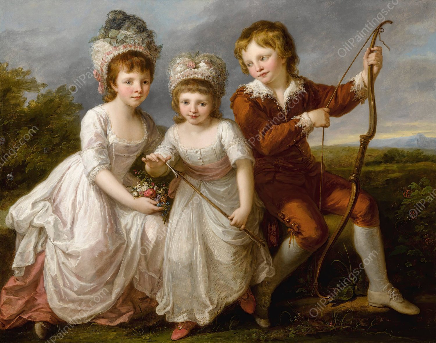 Portrait Of Three Children by Angelica Kauffmann - Hand-Painted Oil Painting Reproduction