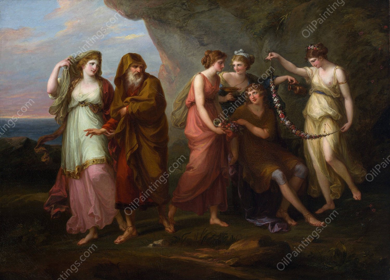 Telemachus and The Nymphs of Calypso  by Angelica Kauffmann - Hand-Painted Oil Painting Reproduction