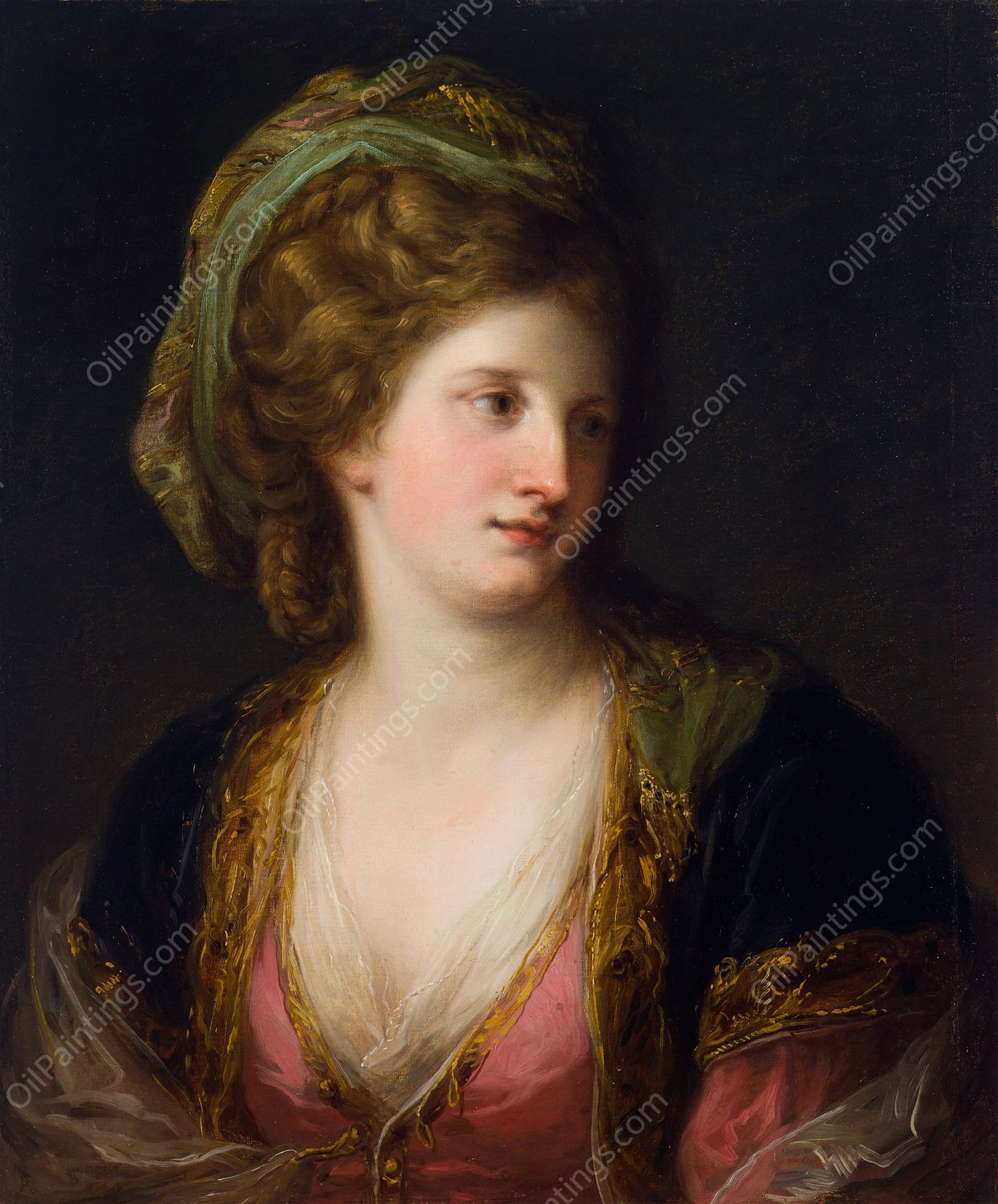 Woman in Turkish Dress  by Angelica Kauffmann - Hand-Painted Oil Painting Reproduction