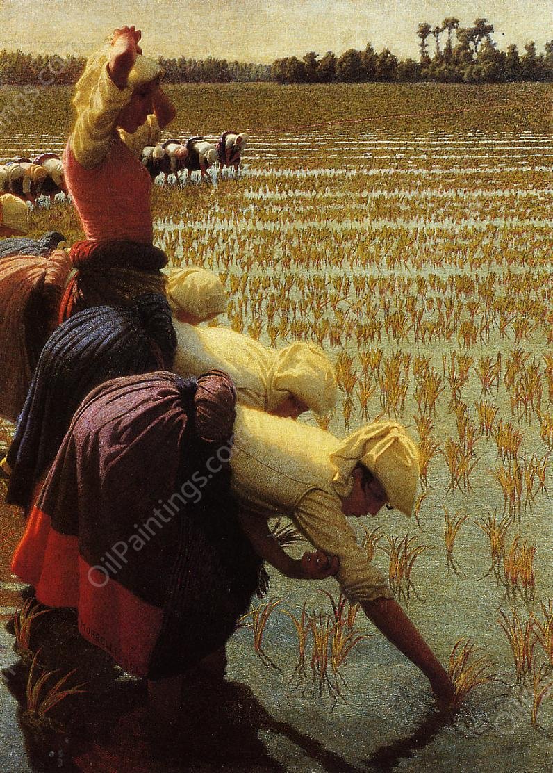 In the Rice Fields by Angelo Morbelli - Hand-Painted Oil Painting Reproduction