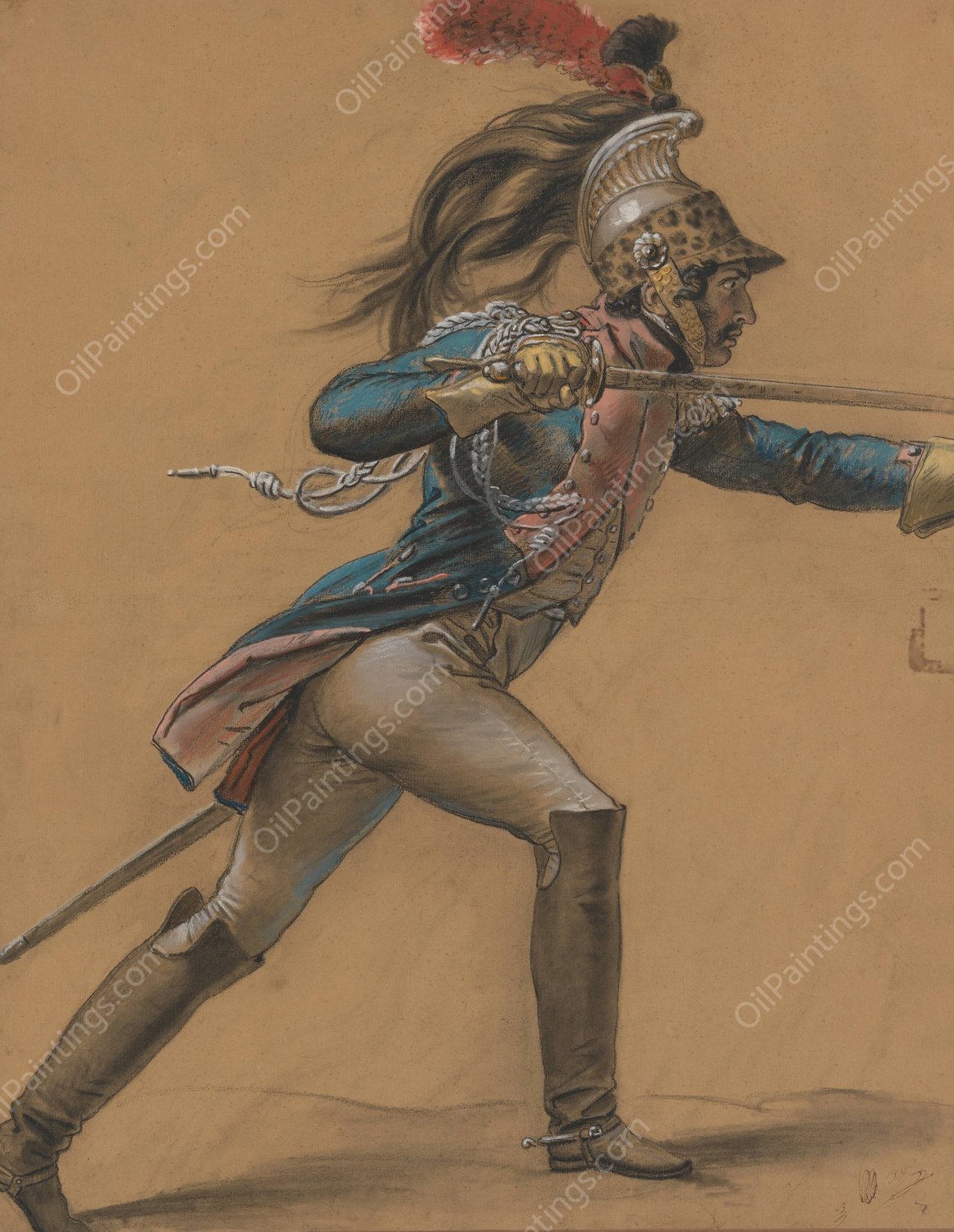 A French Dragoon, Study for 'The Revolt of Cairo' by Anne Louis Girodet-Trioson - Hand-Painted Oil Painting Reproduction