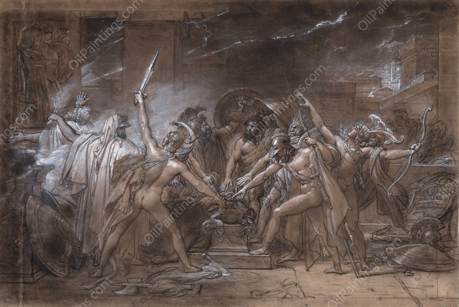 The Oath of the Seven Chiefs against Thebes  by Anne Louis Girodet-Trioson - Hand-Painted Oil Painting Reproduction