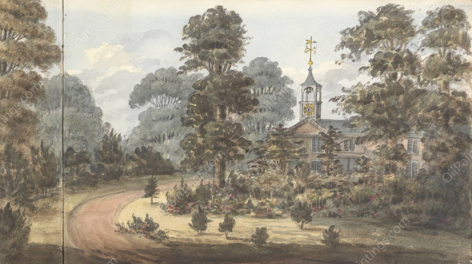 From Portico at Wanstead Grove, May 24, 1825  by Anne Rushout - Hand-Painted Oil Painting Reproduction