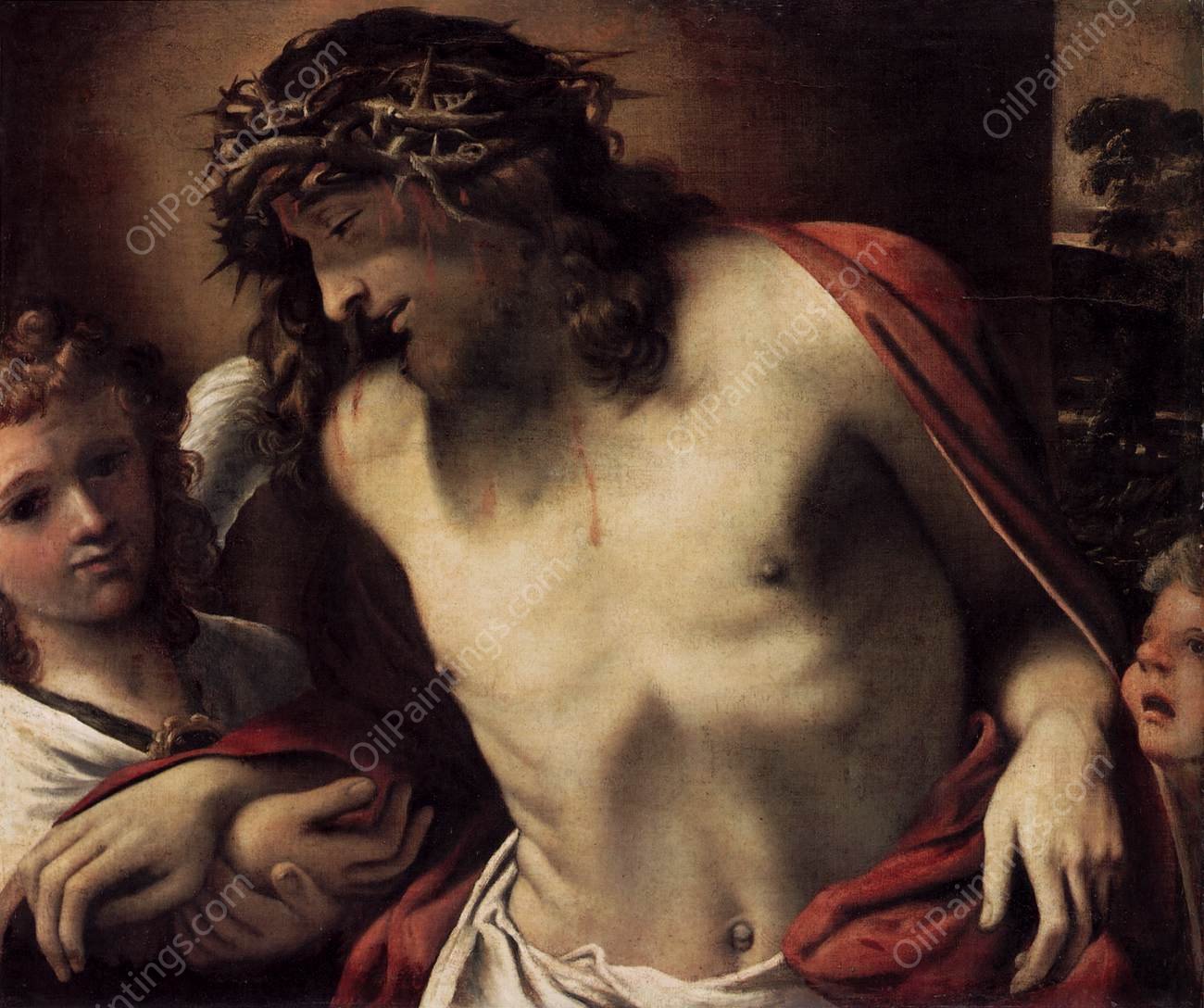 Christ Wearing the Crown of Thorns, Supported by Angels by Annibale Carracci - Hand-Painted Oil Painting Reproduction