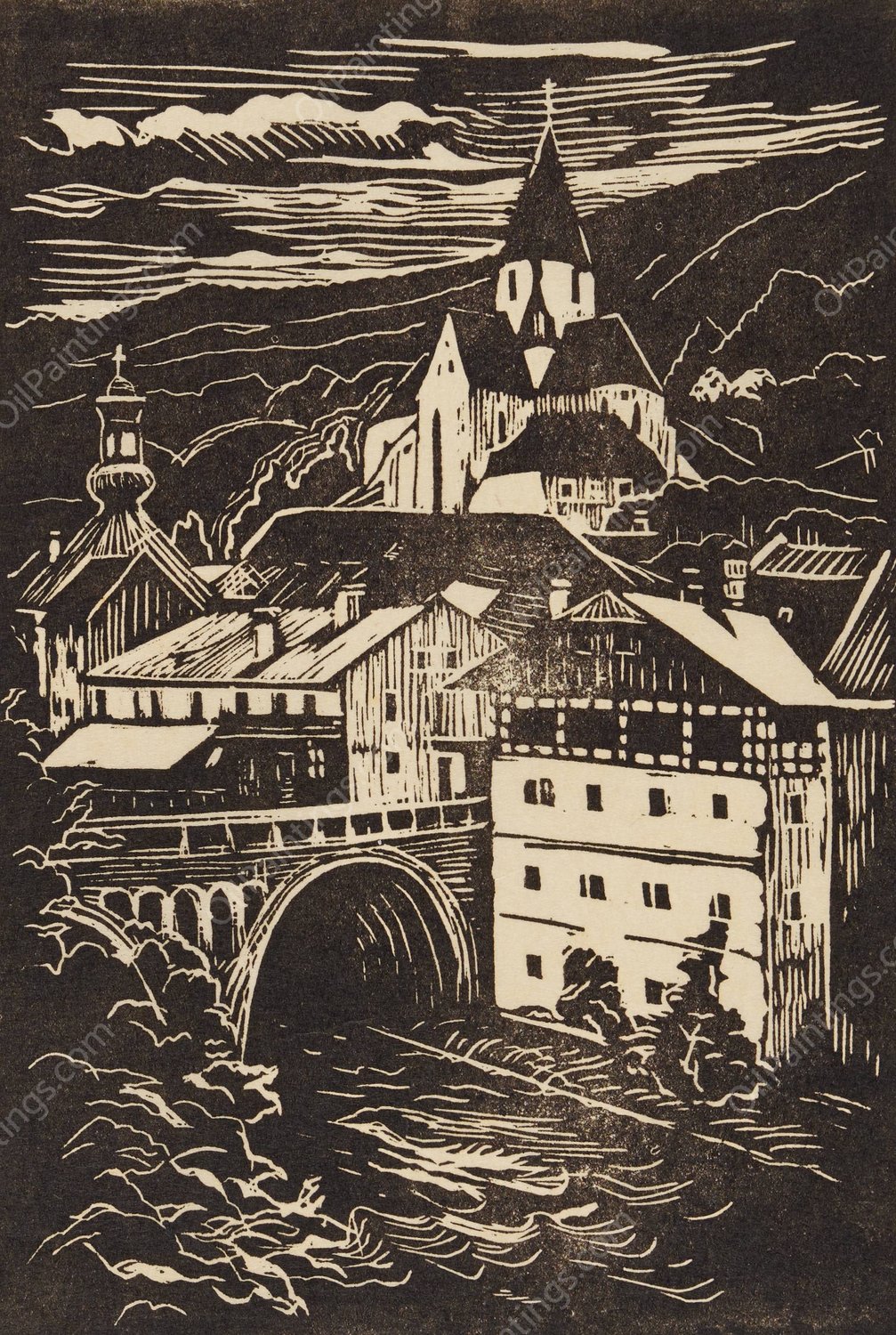 Stadt  by Anny Dollschein - Hand-Painted Oil Painting Reproduction