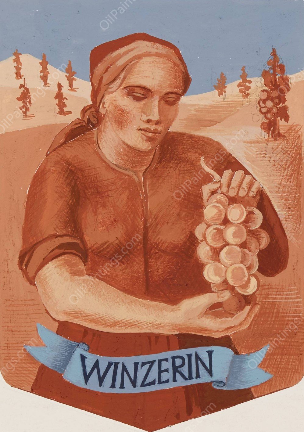 Winzerin  by Anny Dollschein - Hand-Painted Oil Painting Reproduction