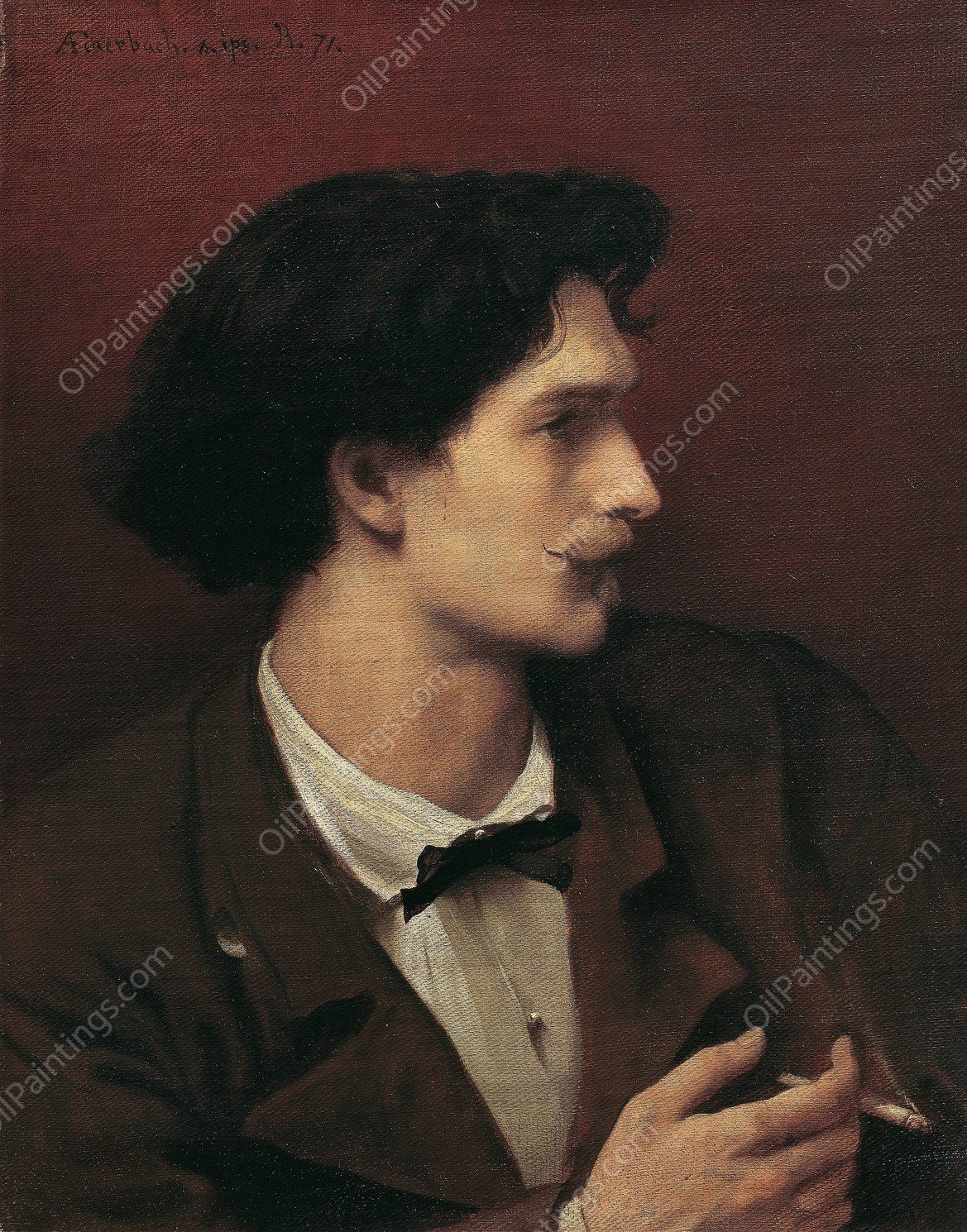 Self-portrait with cigarette  by Anselm Feuerbach - Hand-Painted Oil Painting Reproduction