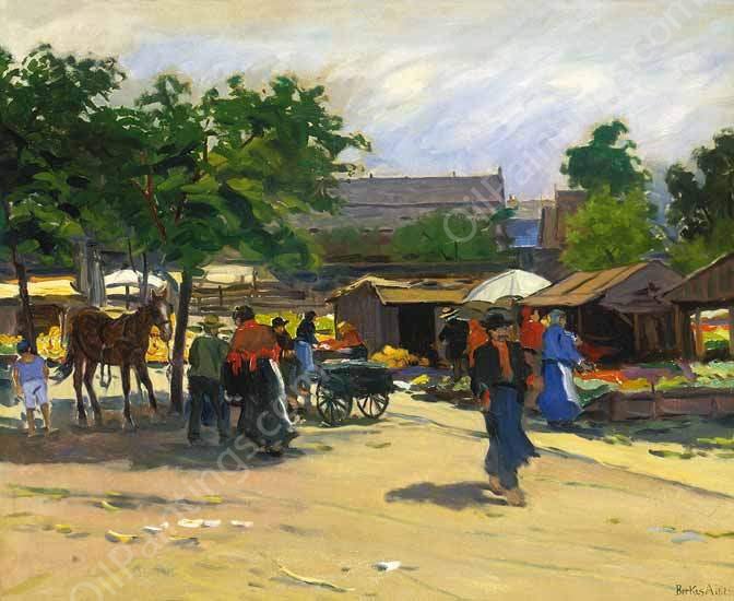 At the Market by Antal Berkes - Hand-Painted Oil Painting Reproduction