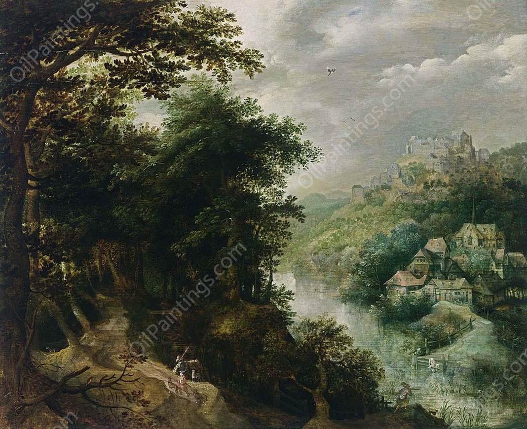 Wooded River Landscape by Anthonie Mirou - Hand-Painted Oil Painting Reproduction