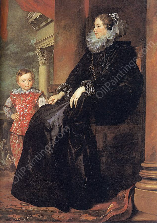 Genoese Noblewoman with Her Son by Anthony Van Dyck - Hand-Painted Oil Painting Reproduction