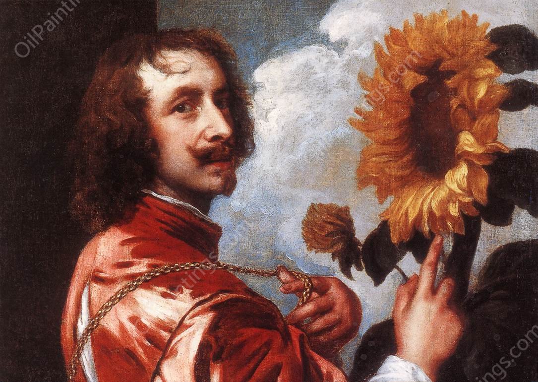 Self-Portrait with a Sunflower by Anthony Van Dyck - Hand-Painted Oil Painting Reproduction