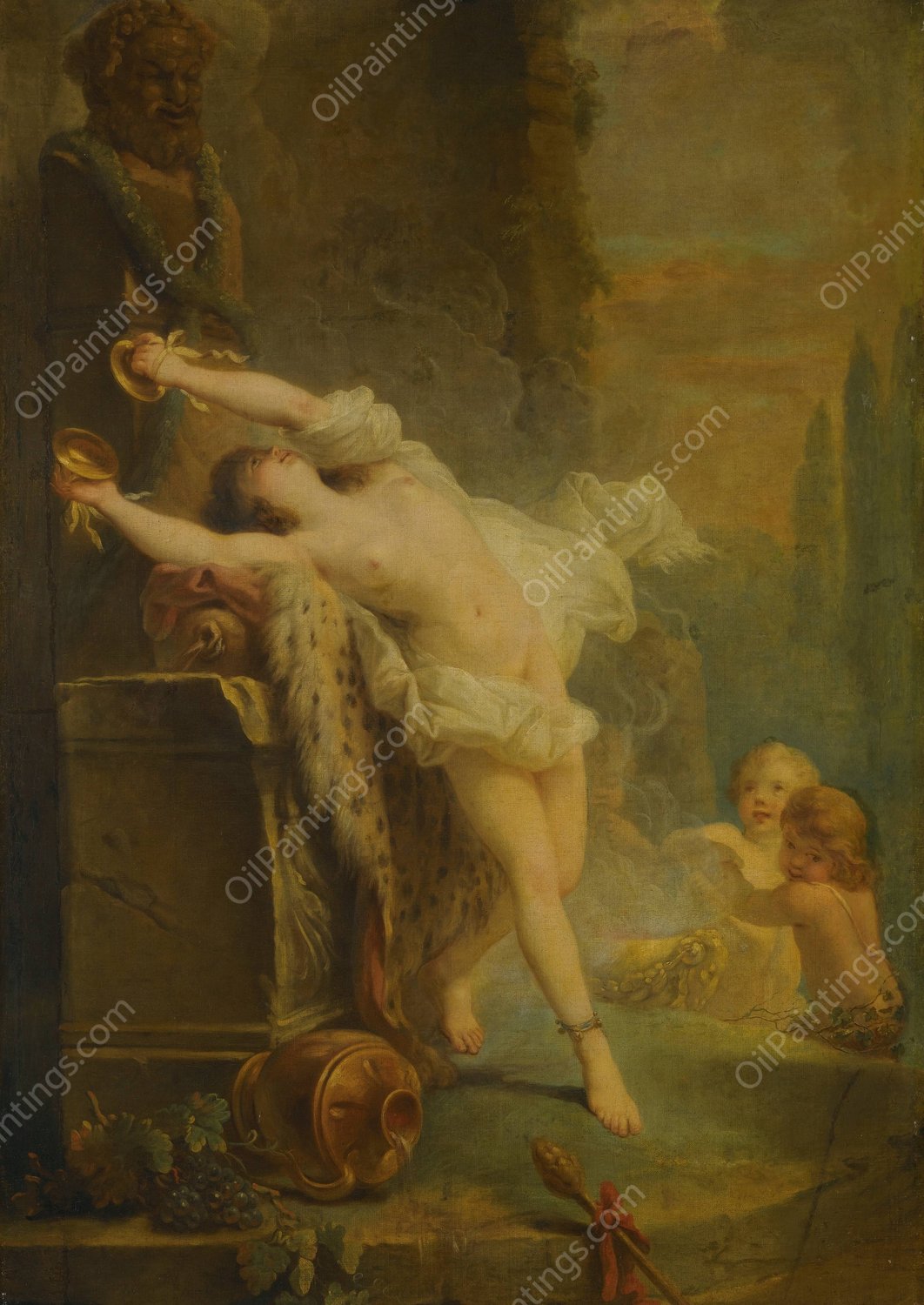A Bacchante Playing The Cymbols Before A Statue Of Pan by Antoine-Francois Callet - Hand-Painted Oil Painting Reproduction