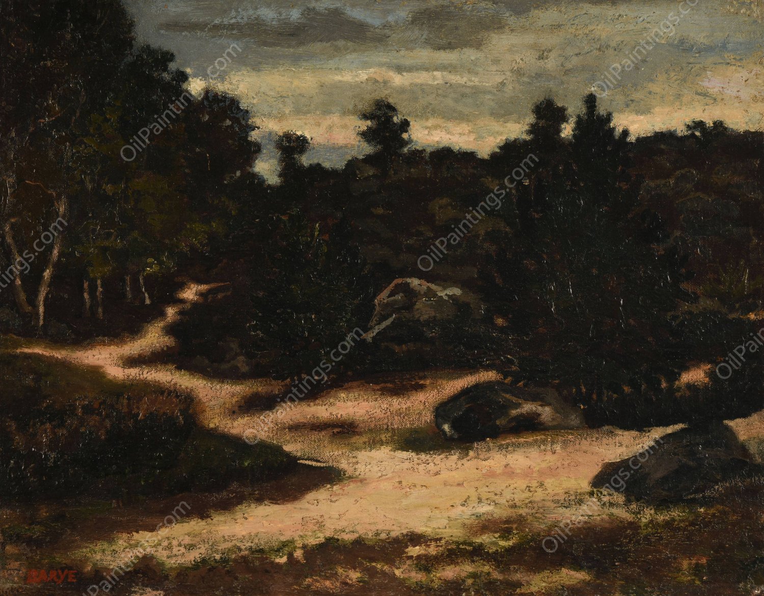 Chemin sableux en foret de Fontainebleau by Antoine-Louis Barye - Hand-Painted Oil Painting Reproduction
