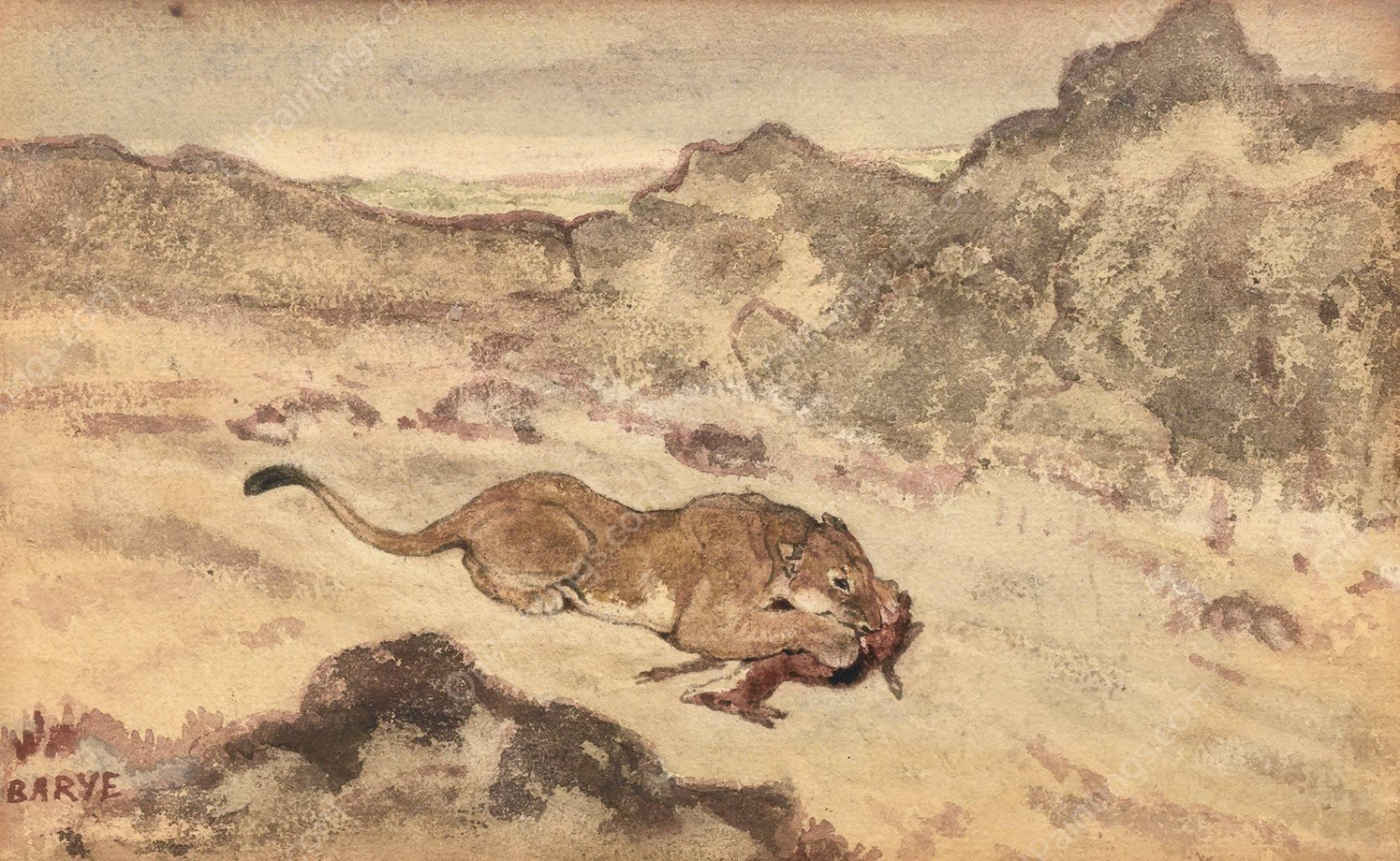 Lion Devouring A Gazelle by Antoine-Louis Barye - Hand-Painted Oil Painting Reproduction