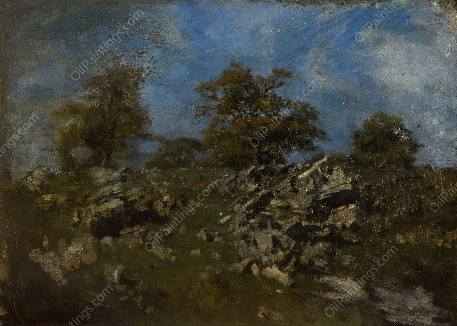 Paysage avec rocher by Antoine-Louis Barye - Hand-Painted Oil Painting Reproduction