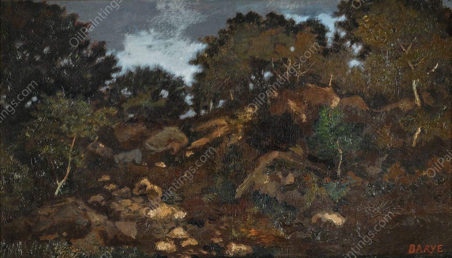 Rocks In Fontainebleau Forest by Antoine-Louis Barye - Hand-Painted Oil Painting Reproduction