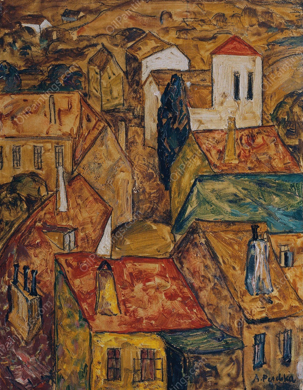 Stadtlandschaft  by Anton Emanuel Peschka - Hand-Painted Oil Painting Reproduction