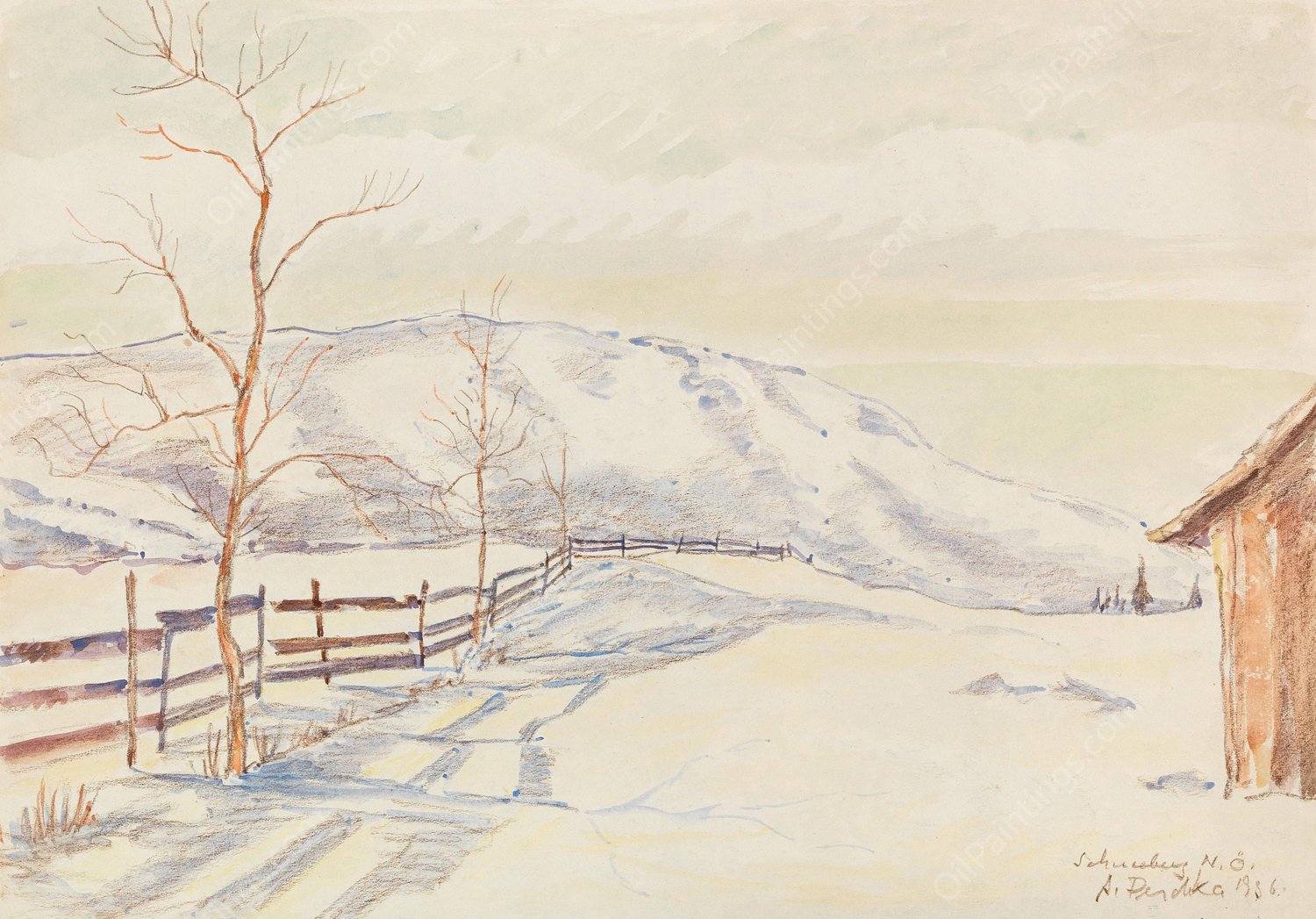 The Schneeberg Mountain in Lower Austria  by Anton Emanuel Peschka - Hand-Painted Oil Painting Reproduction