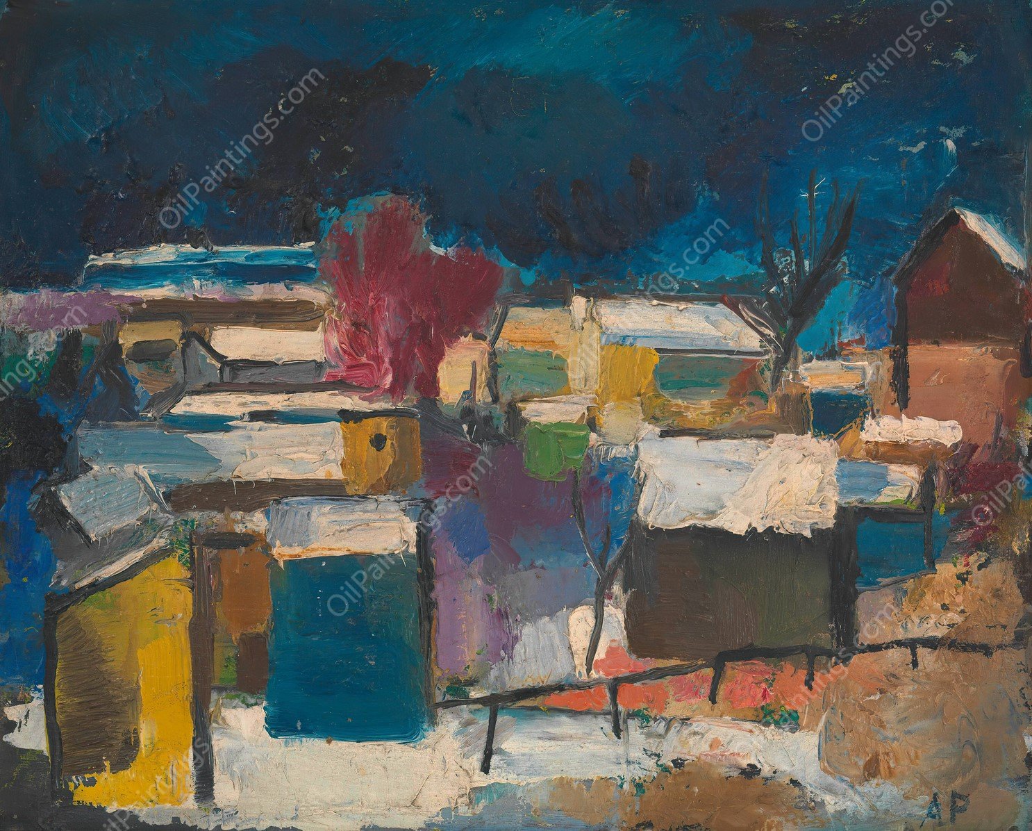 Winterlandschaft in Speising  by Anton Emanuel Peschka - Hand-Painted Oil Painting Reproduction