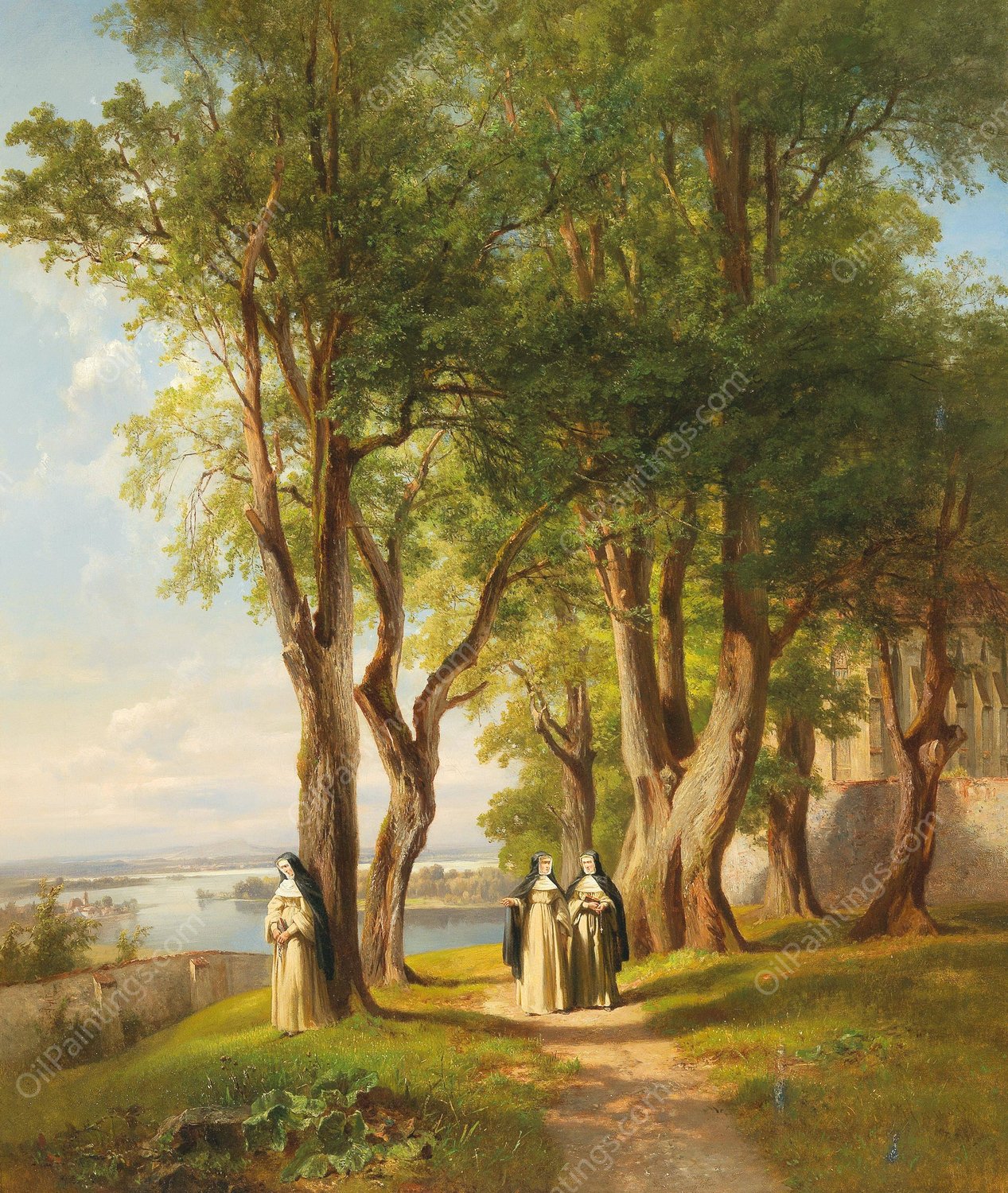 In The Nunnery Garden by Anton Hansch - Hand-Painted Oil Painting Reproduction