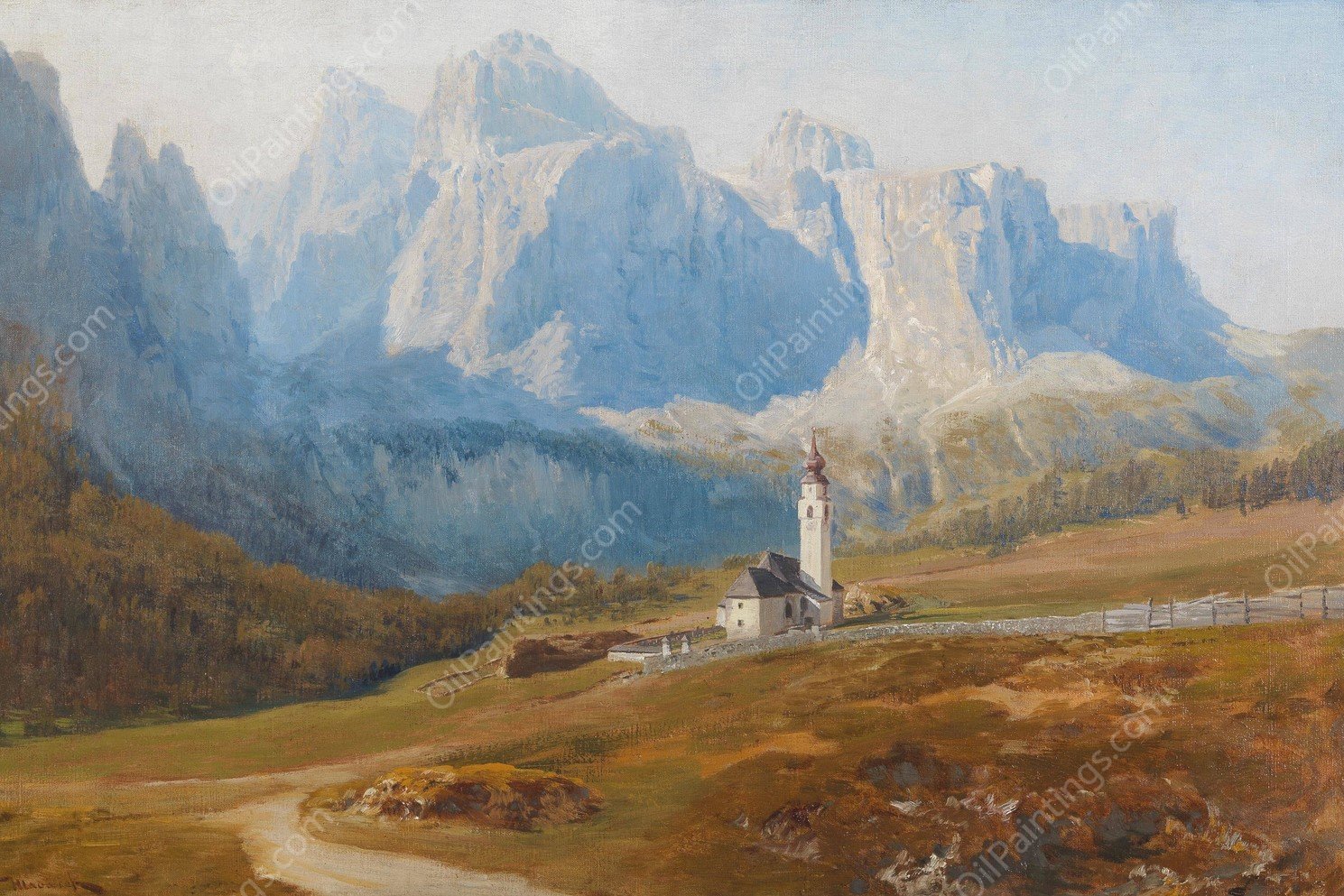 Blick Auf Kolfuschg Mit Der Geislergruppe by Anton Hlavacek - Hand-Painted Oil Painting Reproduction