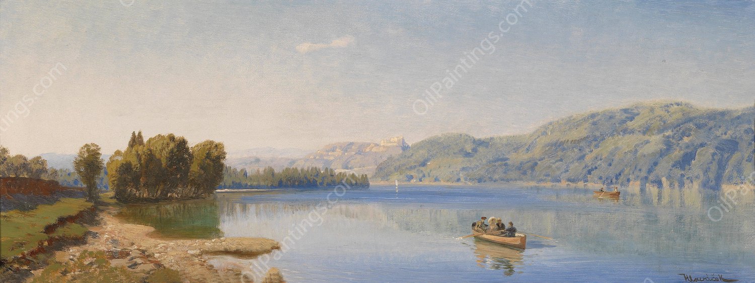 Caldonazzosee bei Trient by Anton Hlavacek - Hand-Painted Oil Painting Reproduction