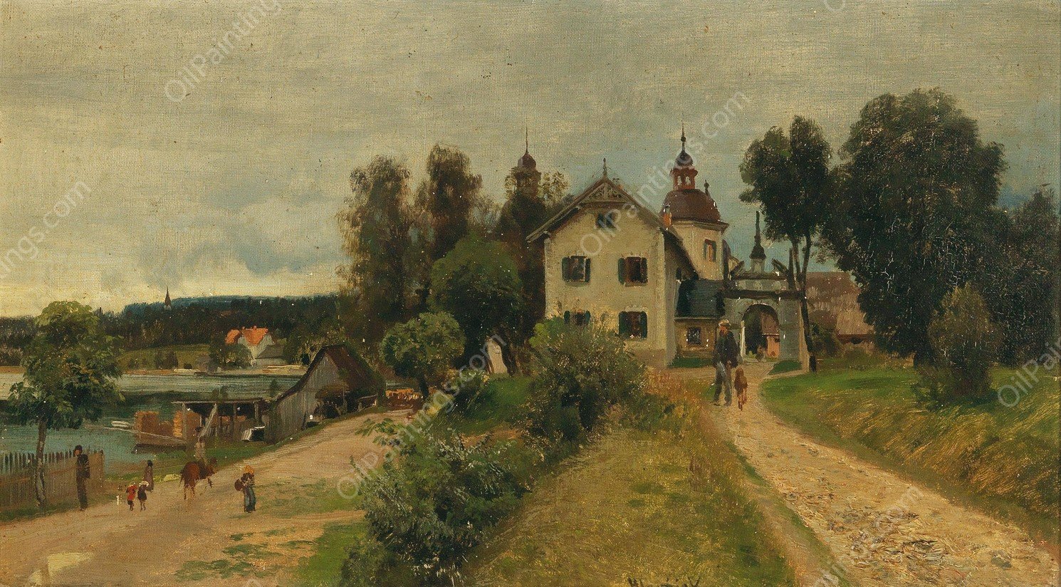 Castle in Velden on WOrthersee by Anton Hlavacek - Hand-Painted Oil Painting Reproduction