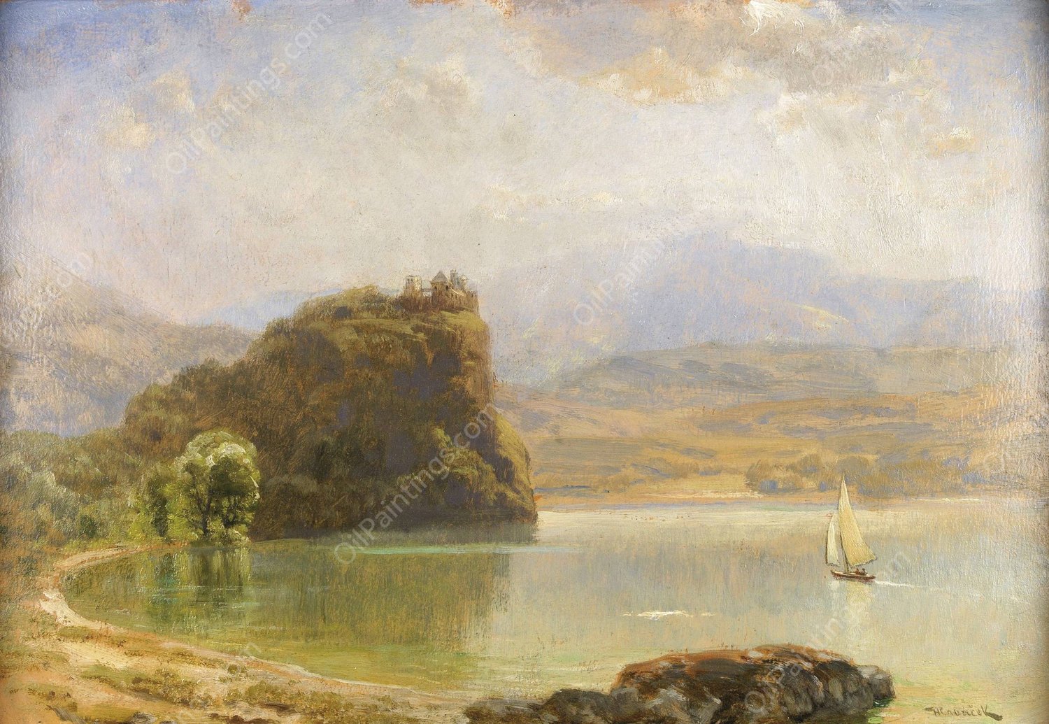 Landschaft mit Burg by Anton Hlavacek - Hand-Painted Oil Painting Reproduction