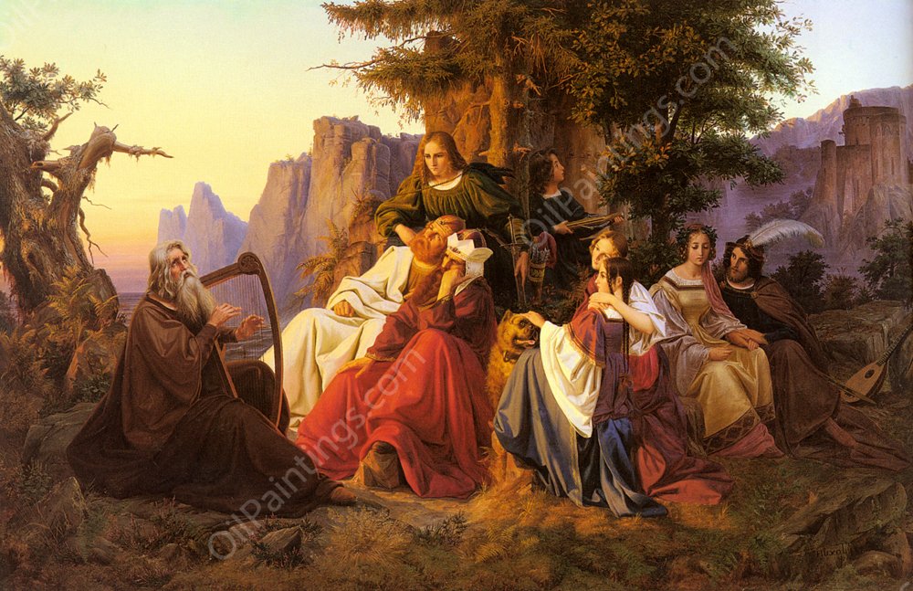 Der Barde Vor Der Kunigsfamilie by Anton Huxoll - Hand-Painted Oil Painting Reproduction