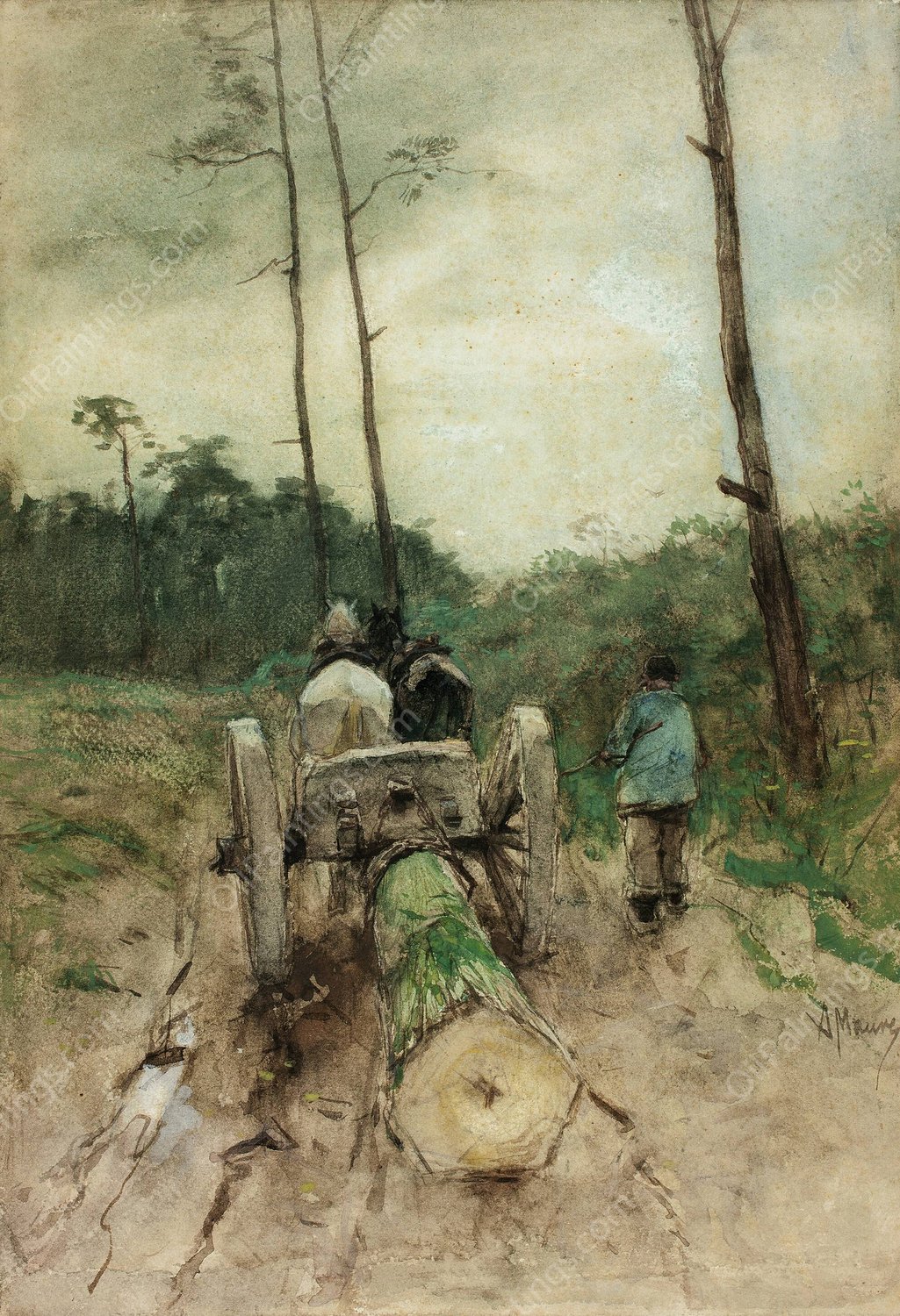 The Forester's Cart by Anton Mauve - Hand-Painted Oil Painting Reproduction