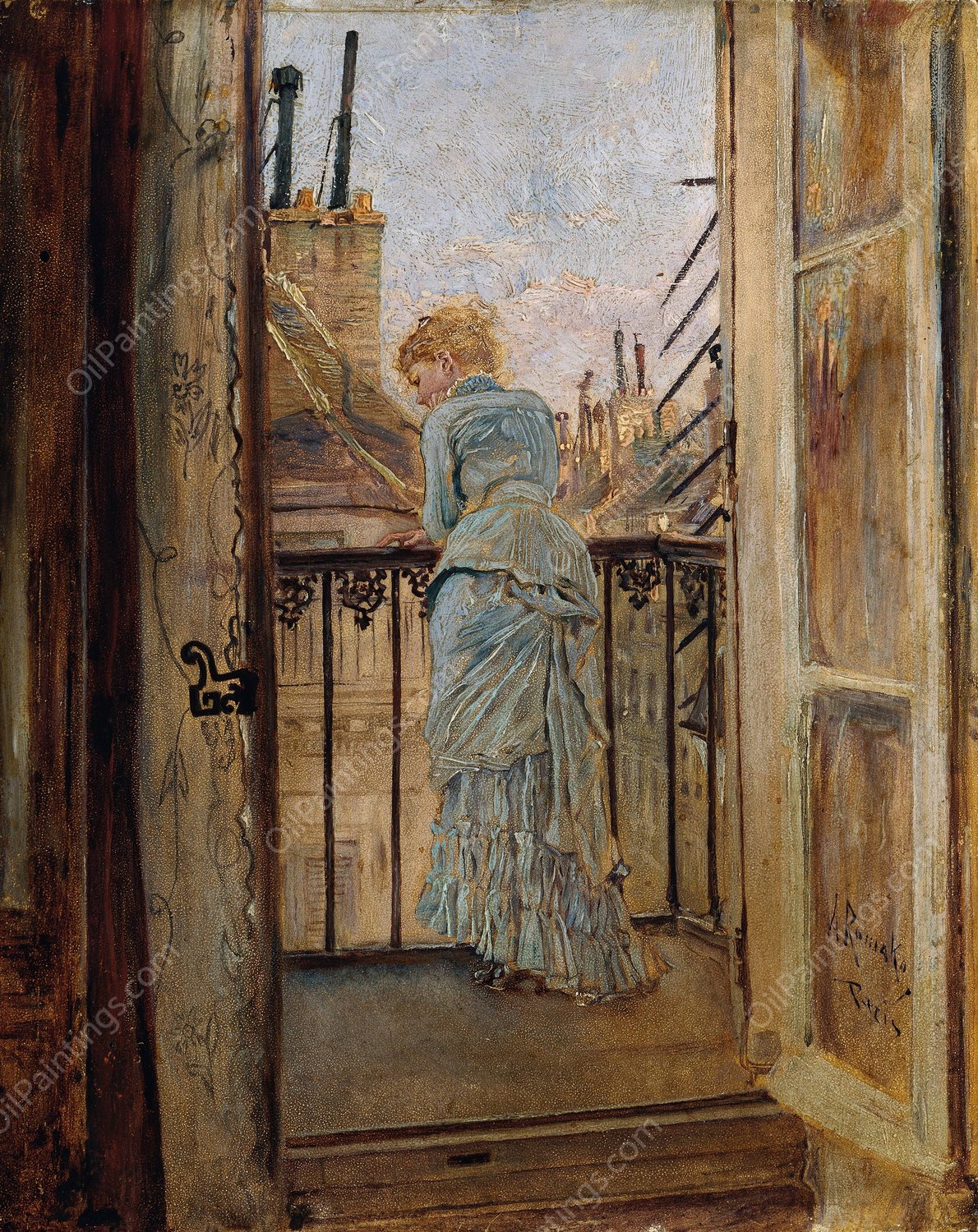 Auf dem Balkon  by Anton Romako - Hand-Painted Oil Painting Reproduction