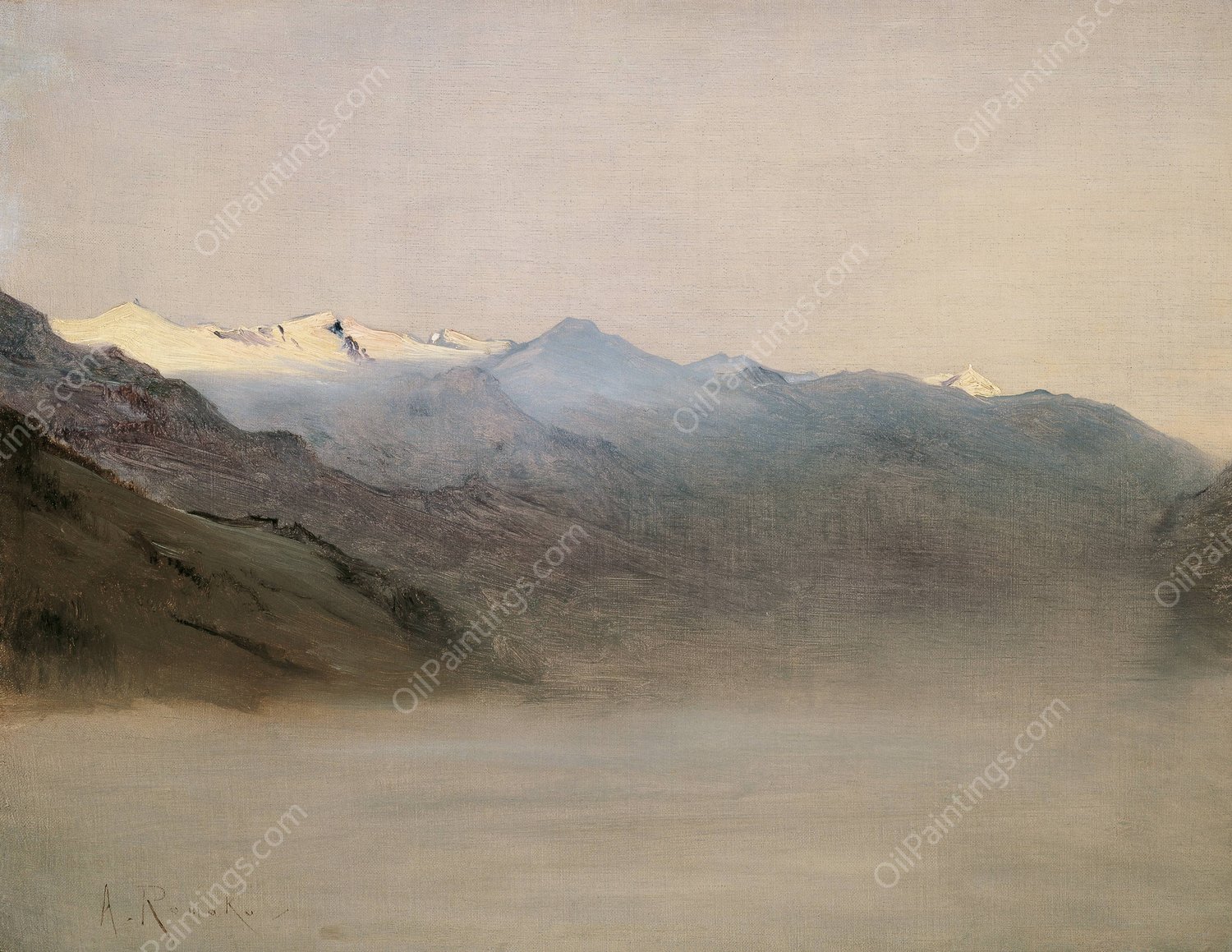 Das Gasteinertal im Nebel  by Anton Romako - Hand-Painted Oil Painting Reproduction