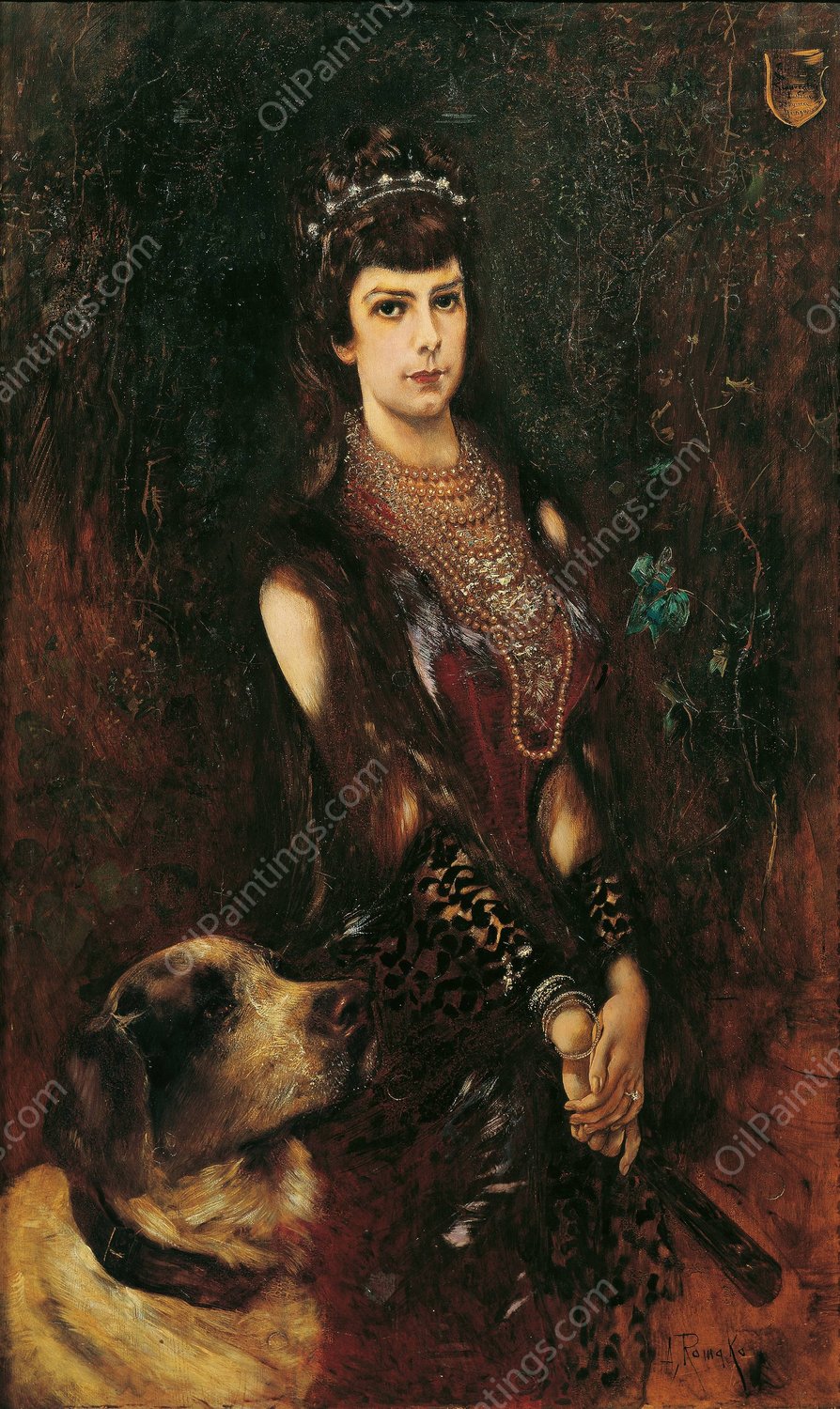 Kaiserin Elisabeth mit Bernhardinerhund  by Anton Romako - Hand-Painted Oil Painting Reproduction