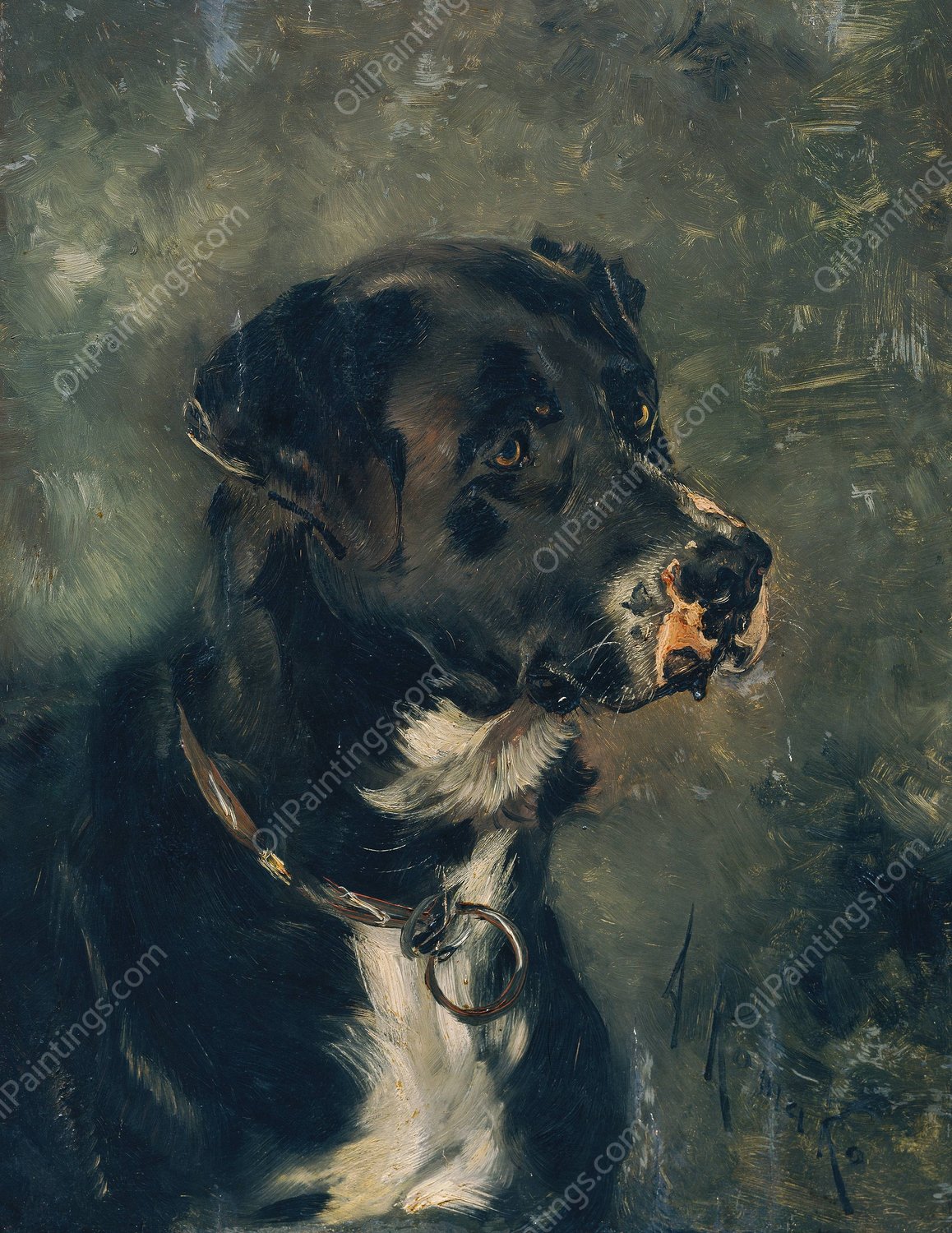 Kopf eines Fleischerhundes Hundekopf  by Anton Romako - Hand-Painted Oil Painting Reproduction