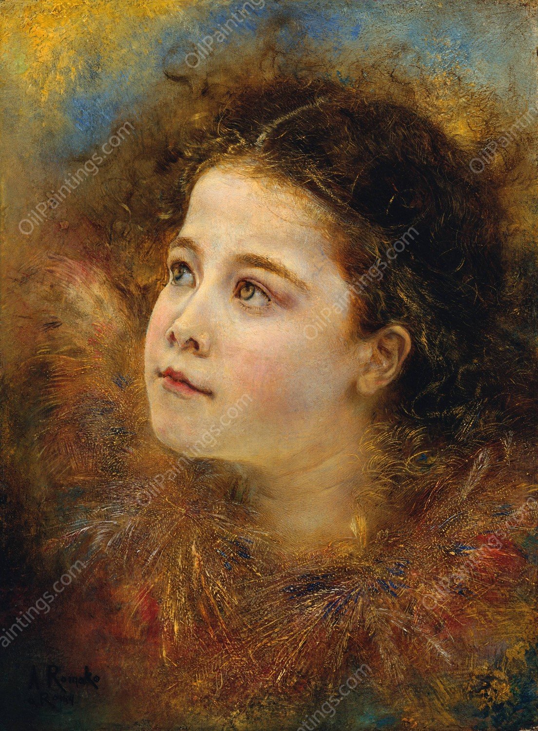 Madchen mit ahrenhalskrause  by Anton Romako - Hand-Painted Oil Painting Reproduction