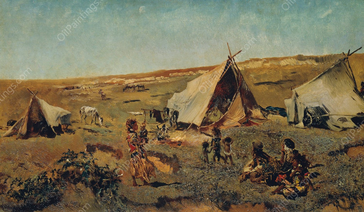 Zigeunerlager in der Puszta  by Anton Romako - Hand-Painted Oil Painting Reproduction
