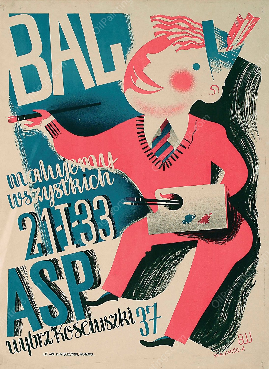 Bal ASP. Malujemy wszystkich. 21 I 33. Wybrz. KoSciuszki 37  by Antoni Wajwod - Hand-Painted Oil Painting Reproduction